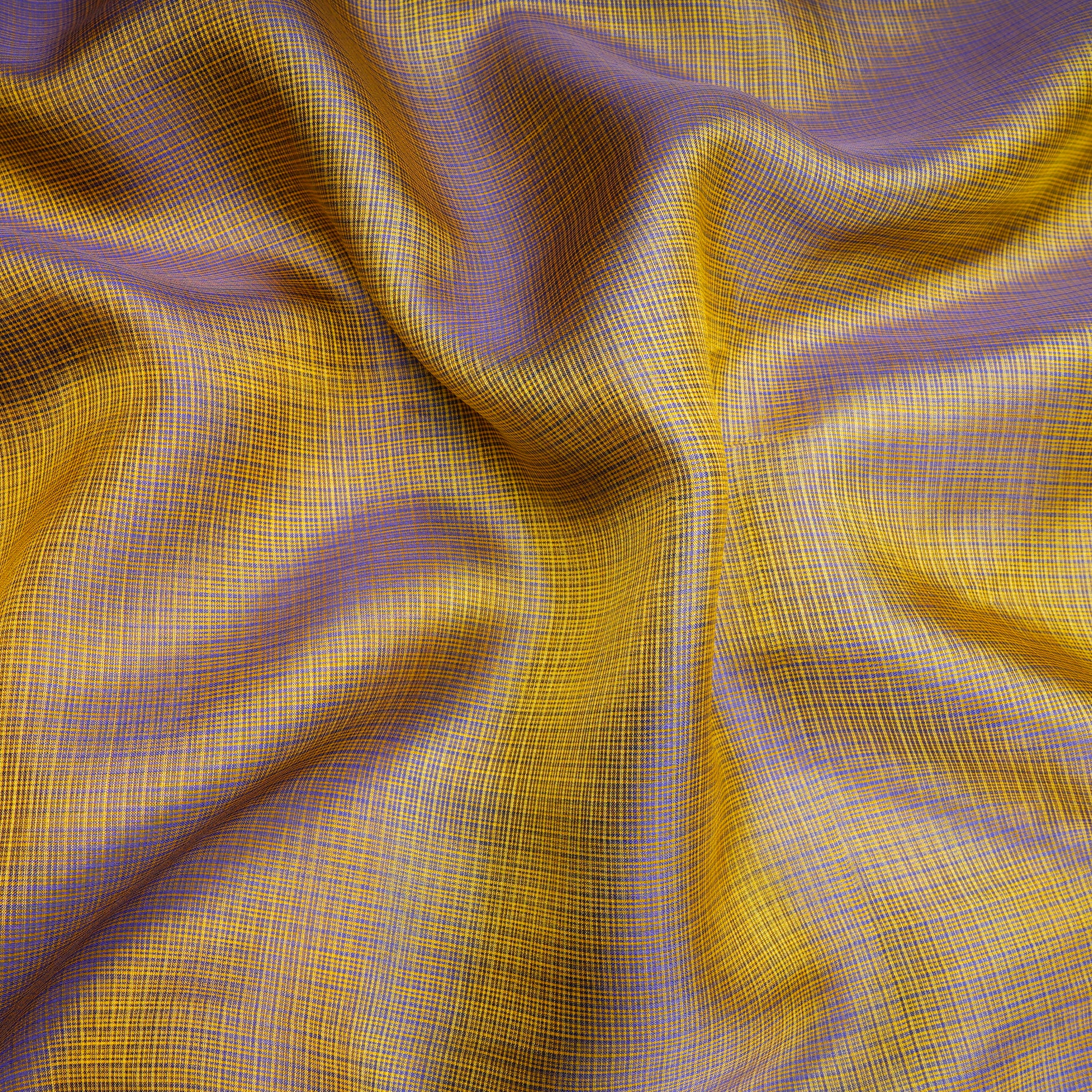 Yellow-Blue Handwoven Kota Satin Silk Fabric