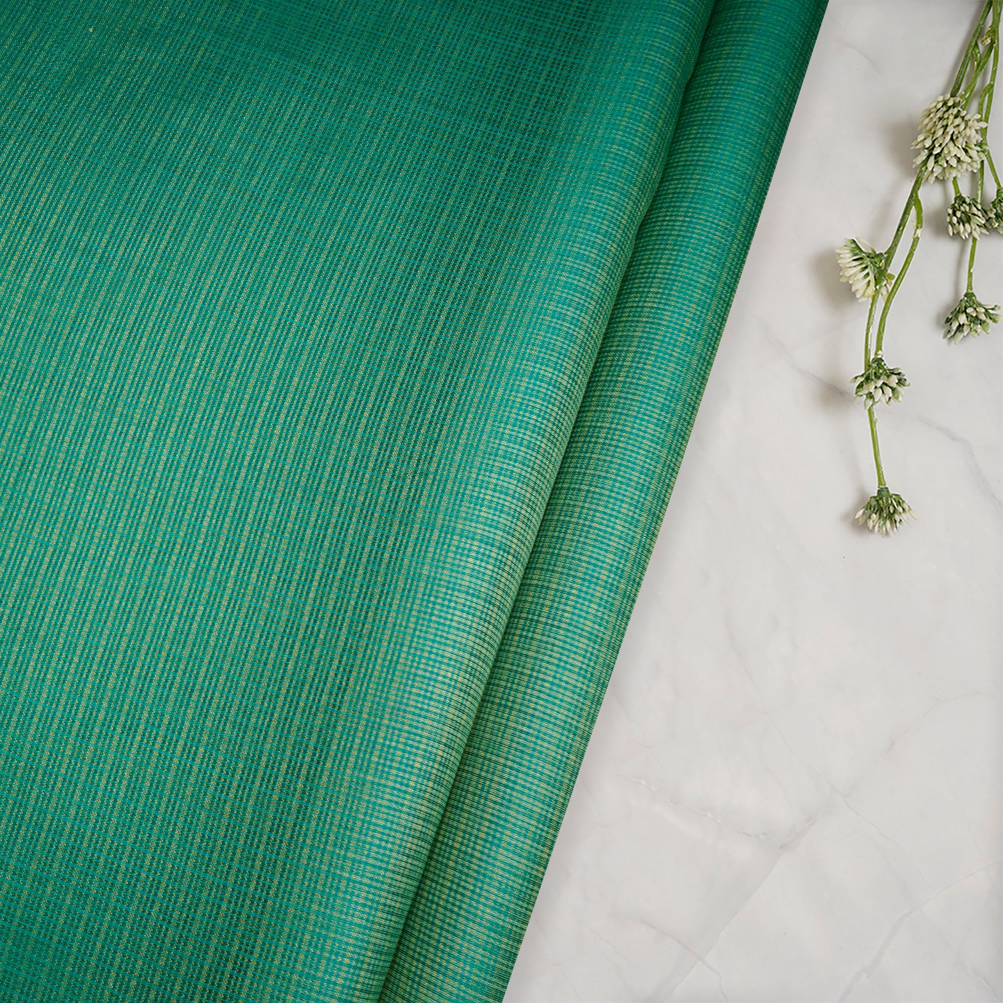 Green-Yellow Handwoven Kota Satin Silk Fabric