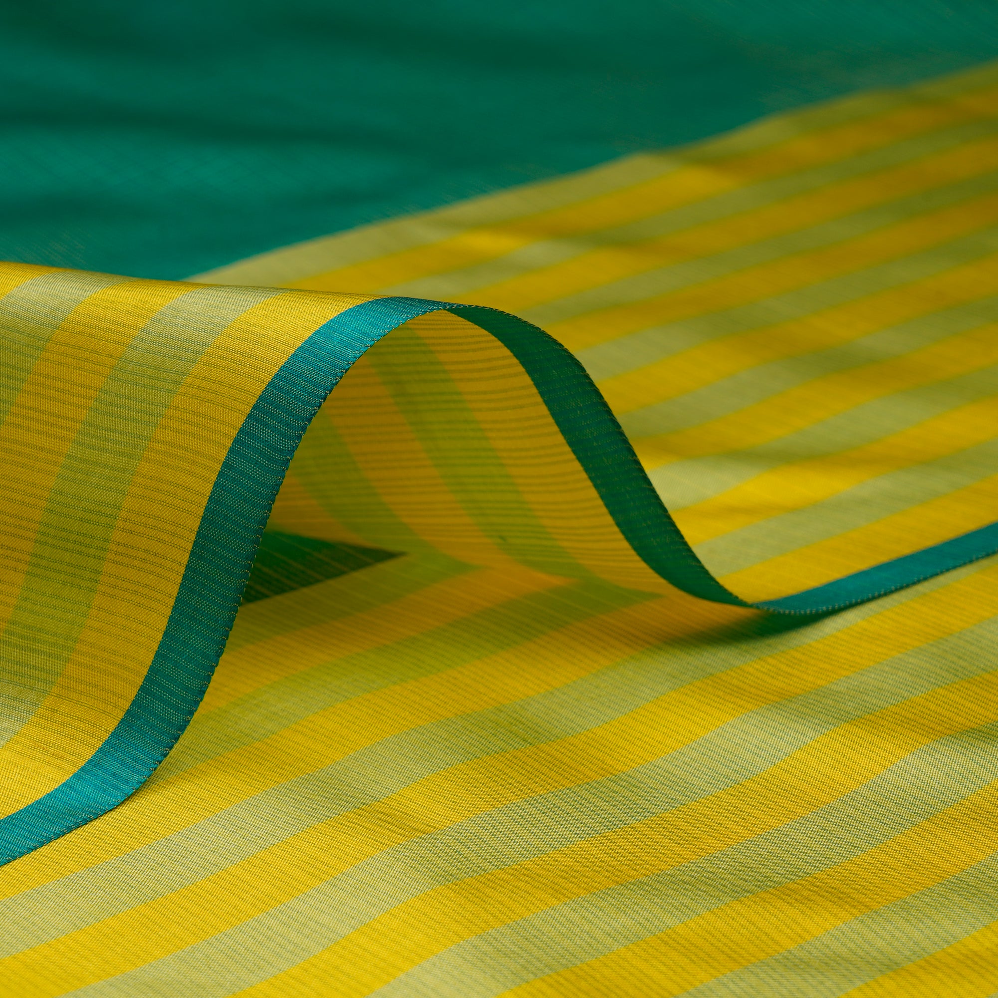 Green-Yellow Handwoven Kota Satin Silk Fabric