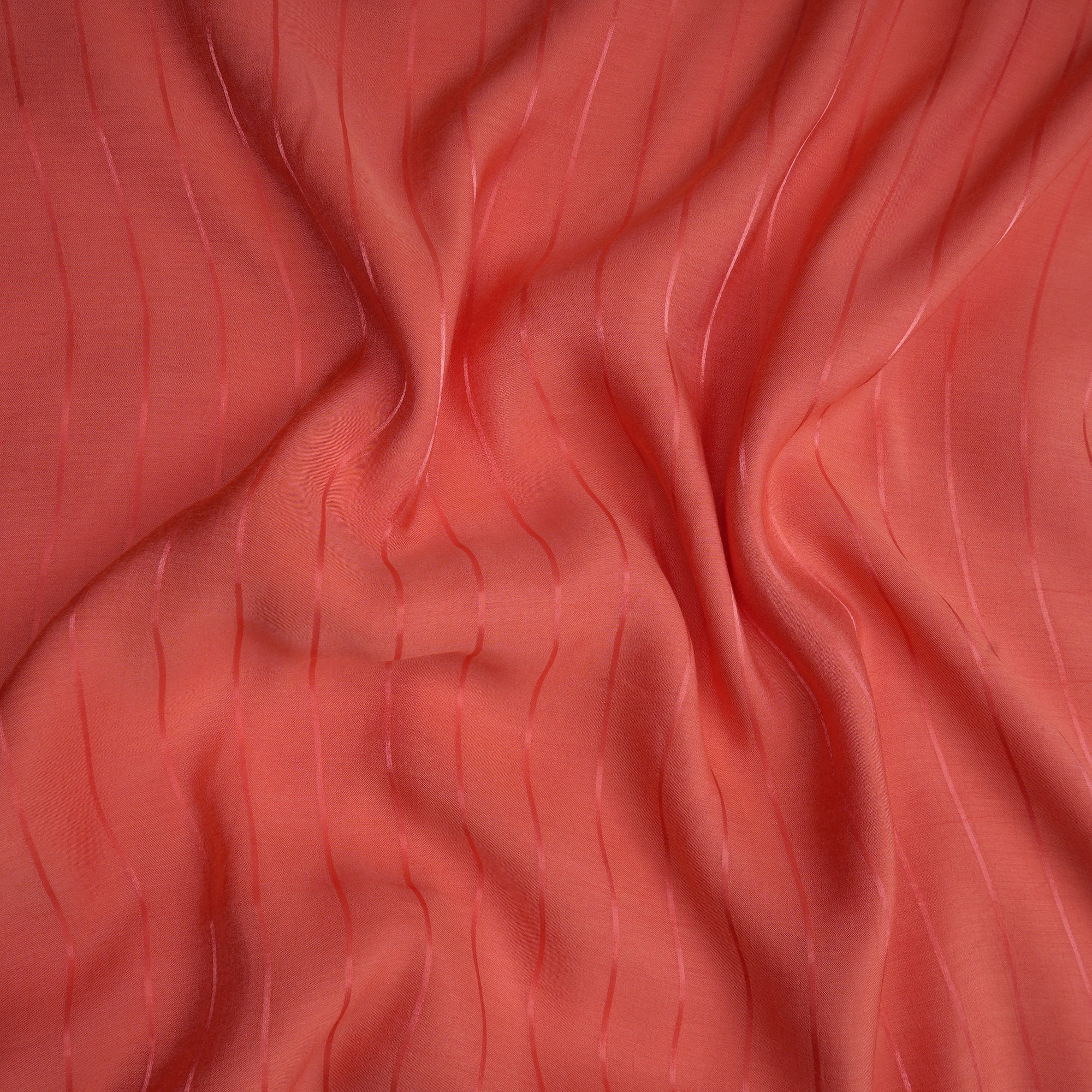 Salmon Pink Color Striped Poly Modal Fabric