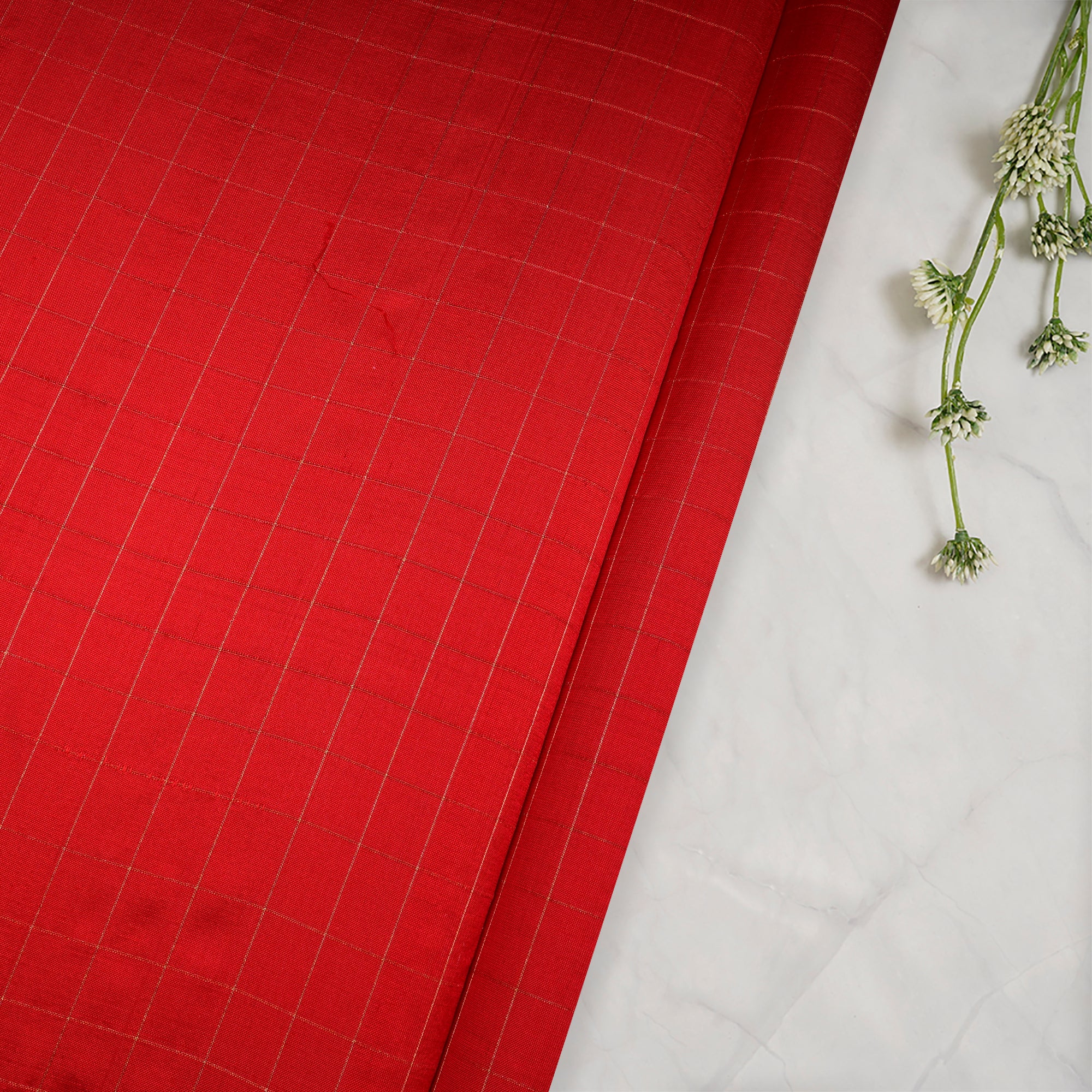 Red Dyed Check Pattern Fancy Silk Fabric