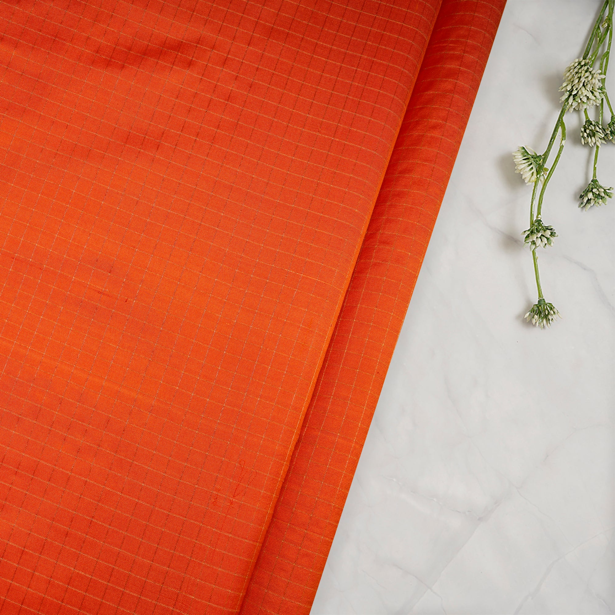 Orange Dyed Check Pattern Fancy Silk Fabric