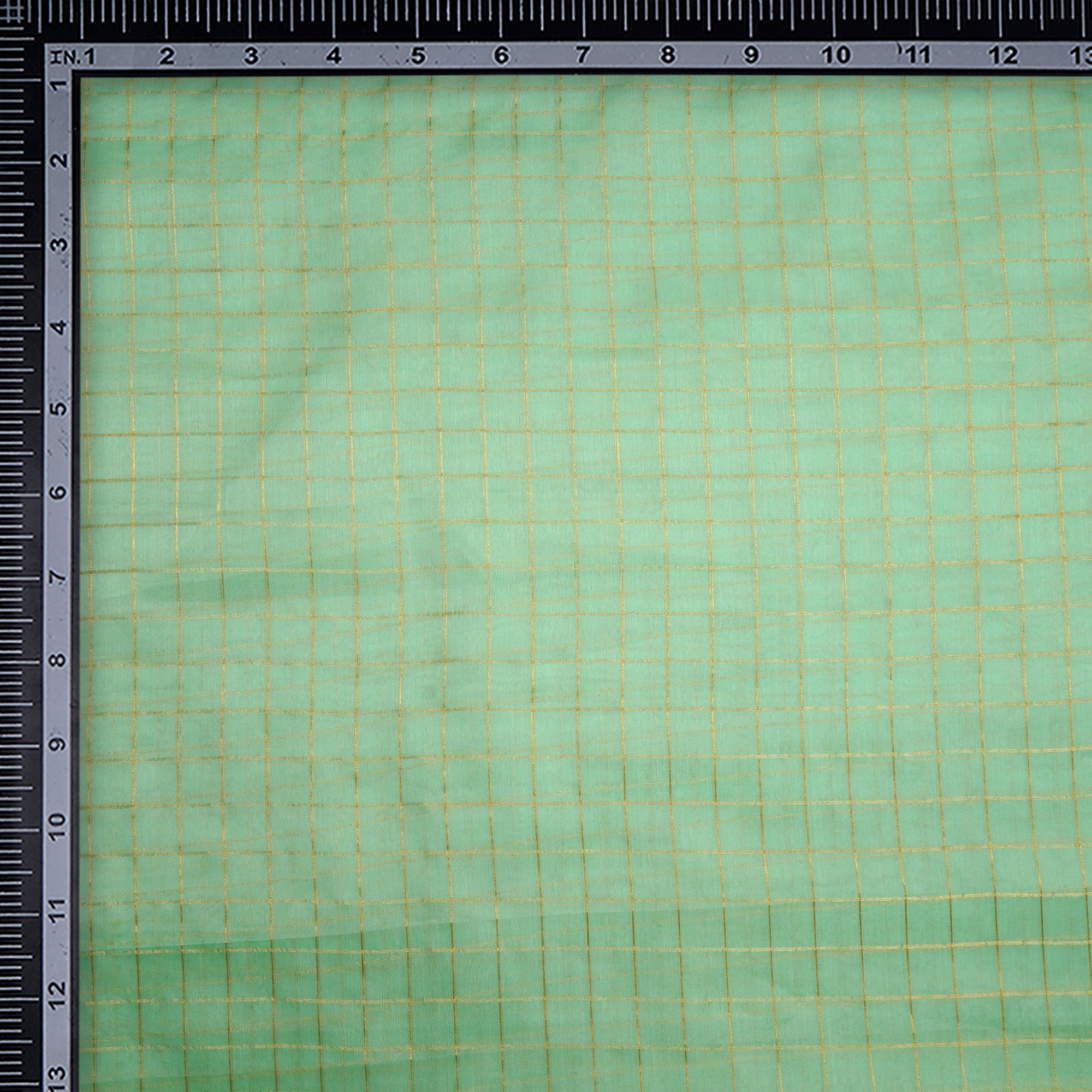 Green Ass Dyed Check Pattern Handwoven Fancy Organza Silk Fabric