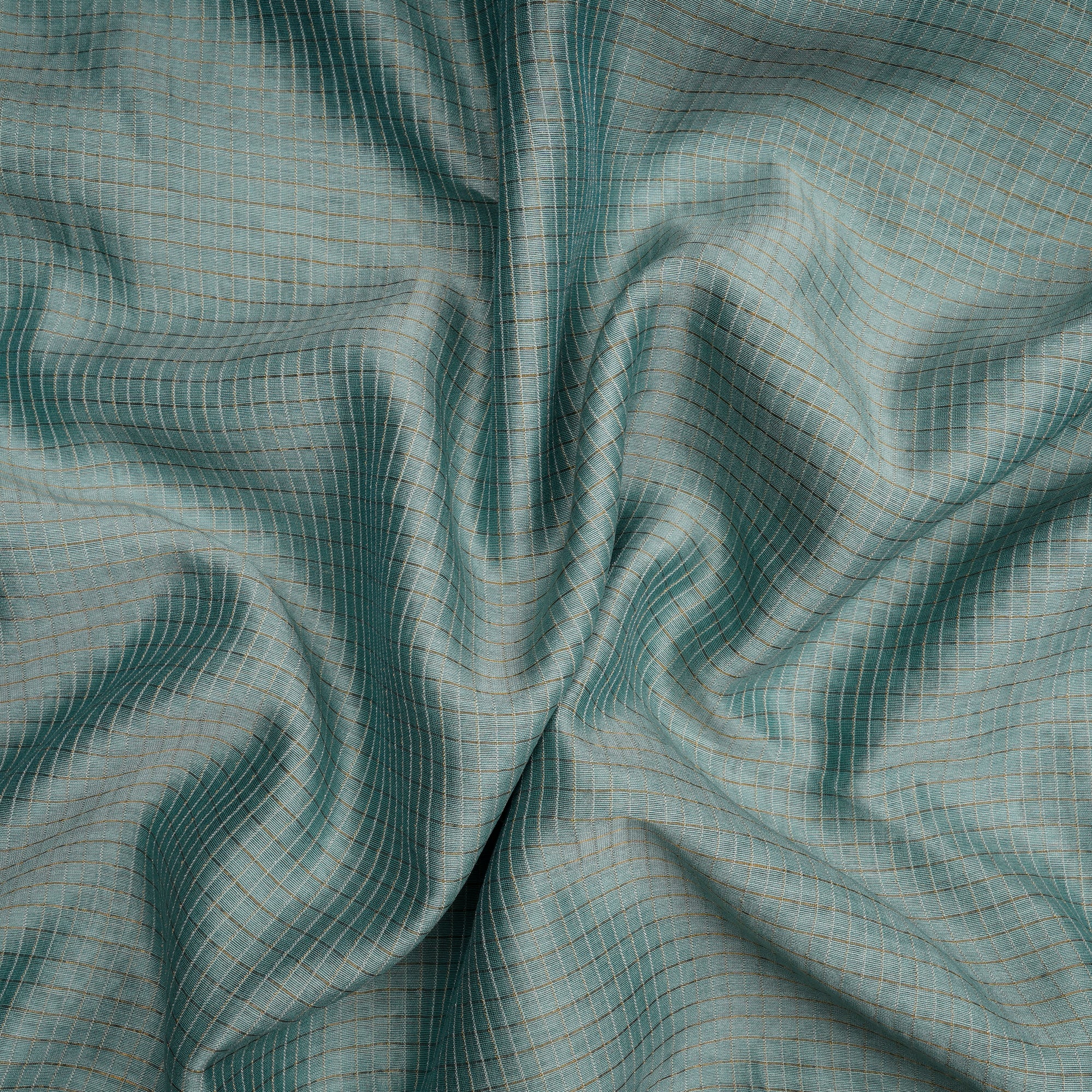 Mint Green Check Pattern Fancy Banarasi Chanderi Silk Fabric