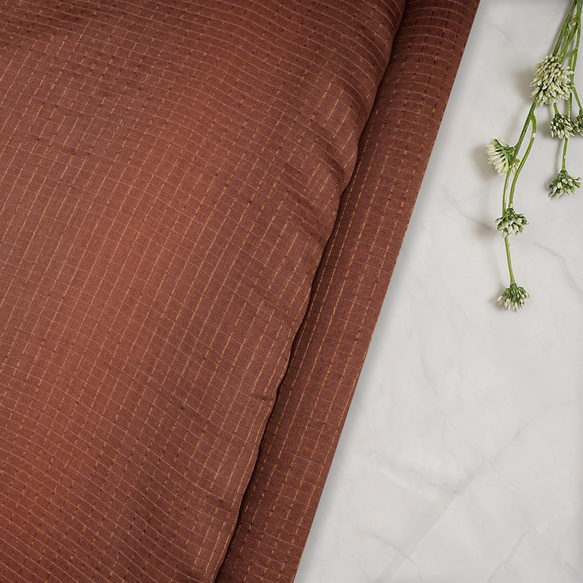 Buy Brown Check Pattern Fancy Chanderi Fabric @ Rs.599 per meter | FFAB