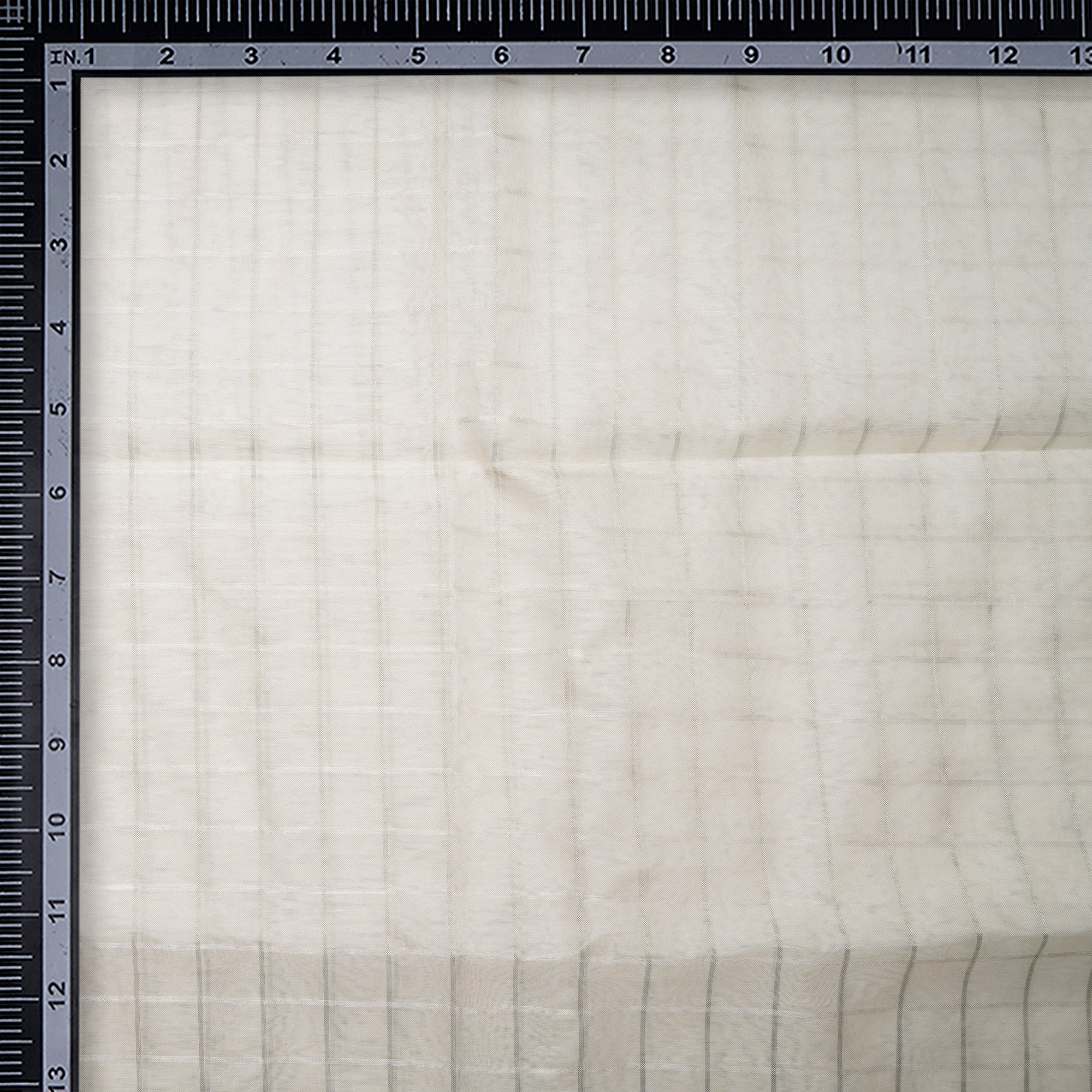 White-Silver Dyeable Check Pattern Organza Silk Fabric
