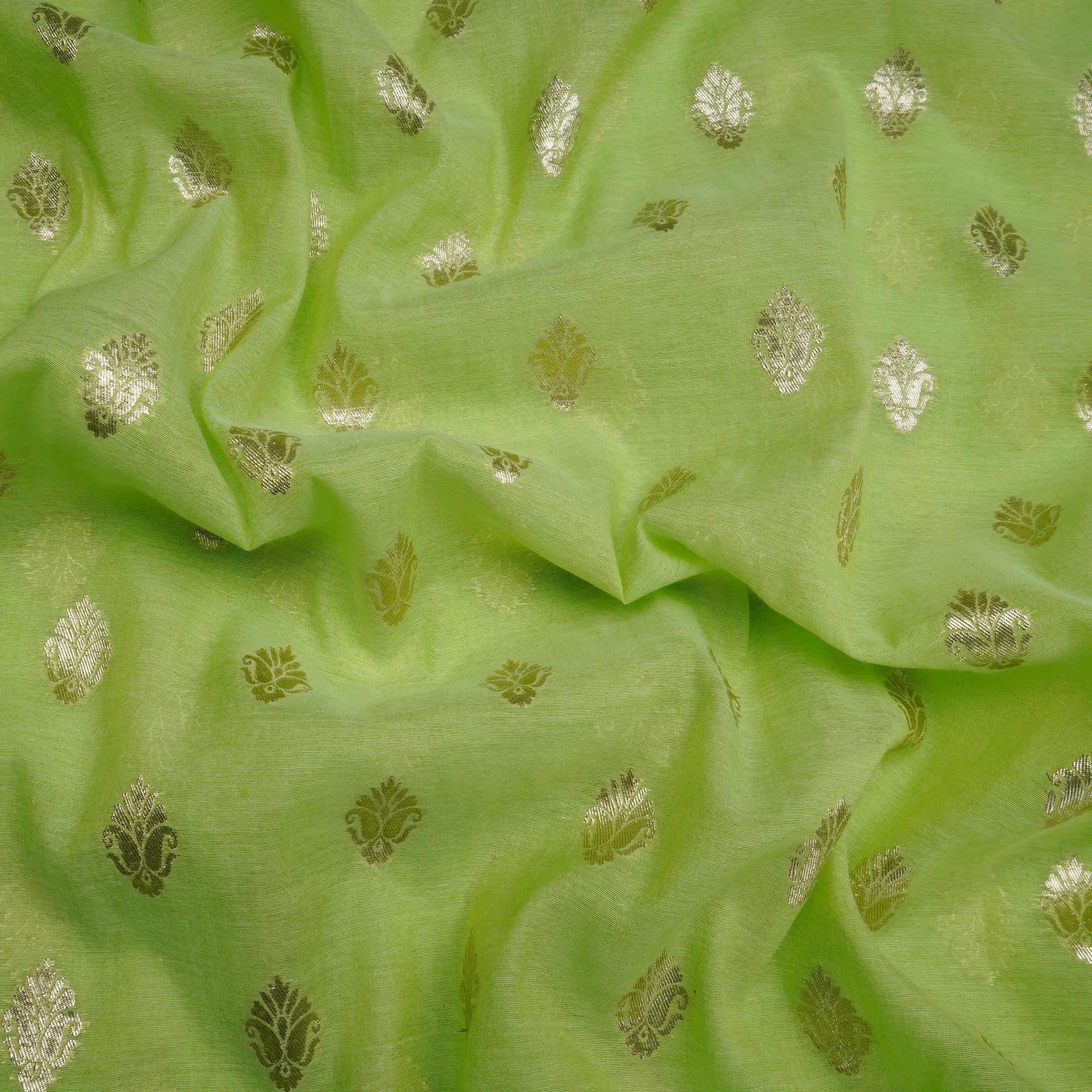 Parrot Green Motif Pattern Chanderi Jacquard Fabric
