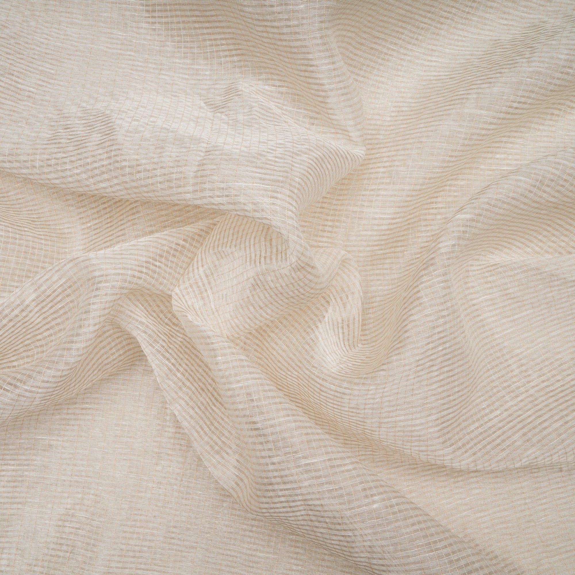 Off-White Dyeable Handwoven Checks Pattern Silver Zari Silk-Linen Tissue Fabric