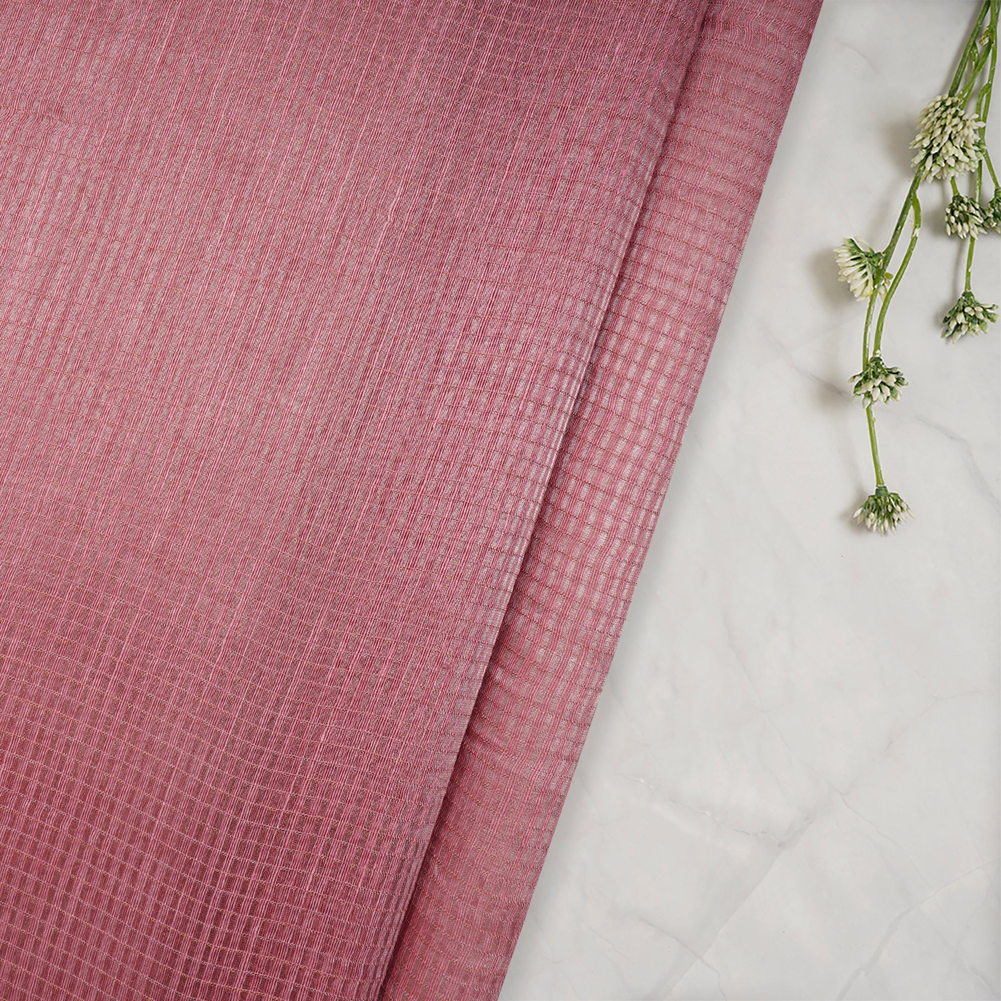 Blush Pink Banarasi Fancy Silk Linen Tissue Fabric