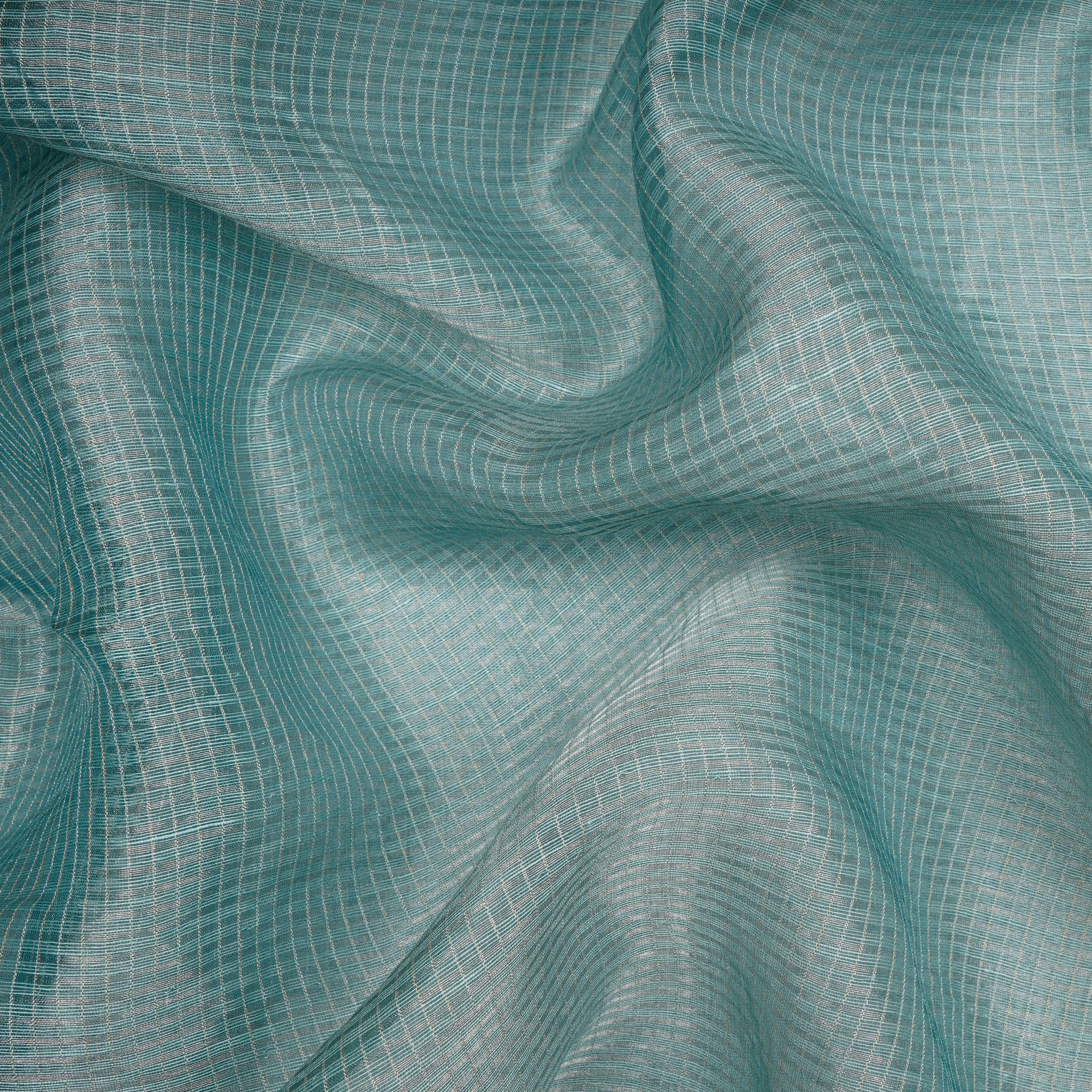 Wasabi Piece Dyed Check Pattern Silk Linen Zari Fabric