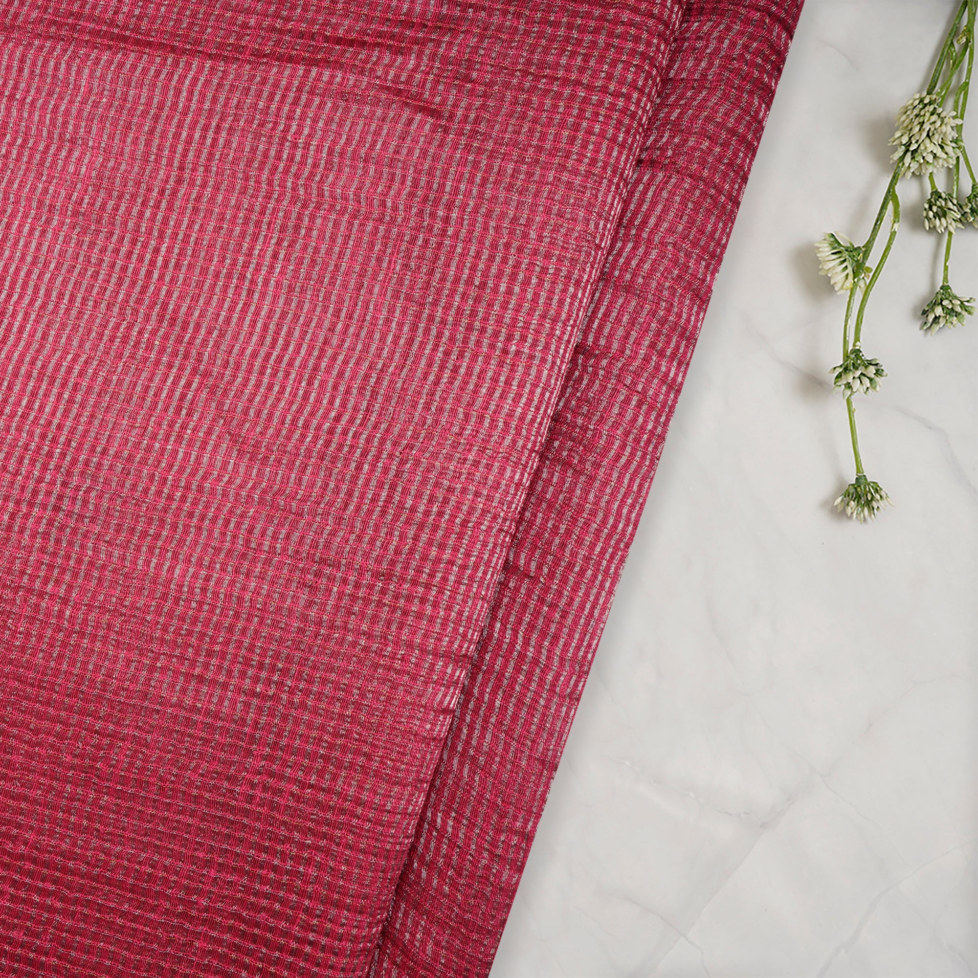 Rani Pink Checks Pattern Fancy Linen Tissue Fabric