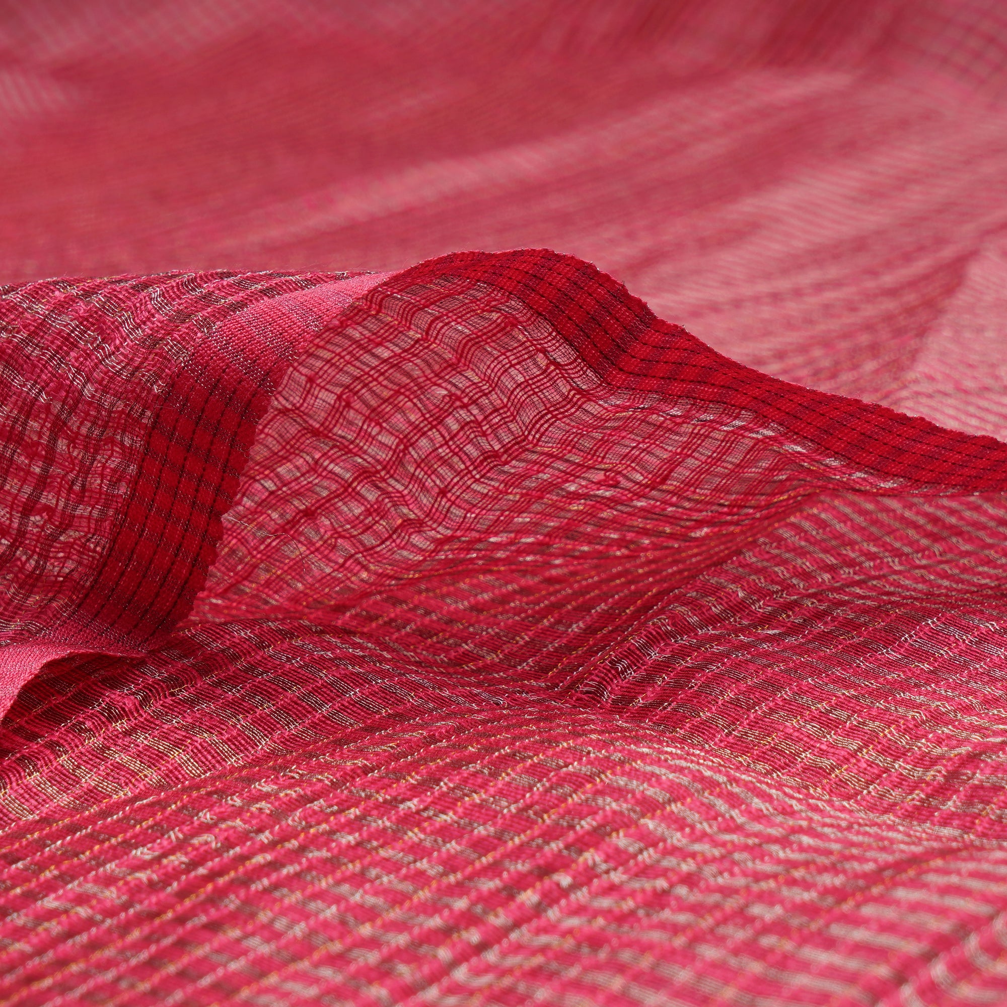 Rani Pink Checks Pattern Fancy Linen Tissue Fabric
