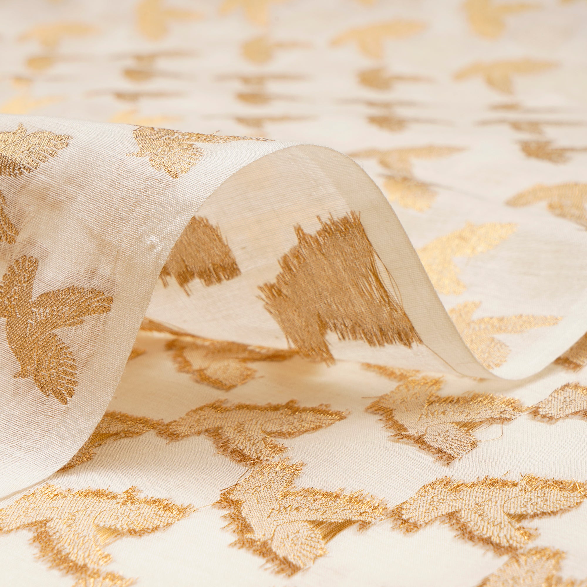 Off White Color Jacquard Silk Fabric