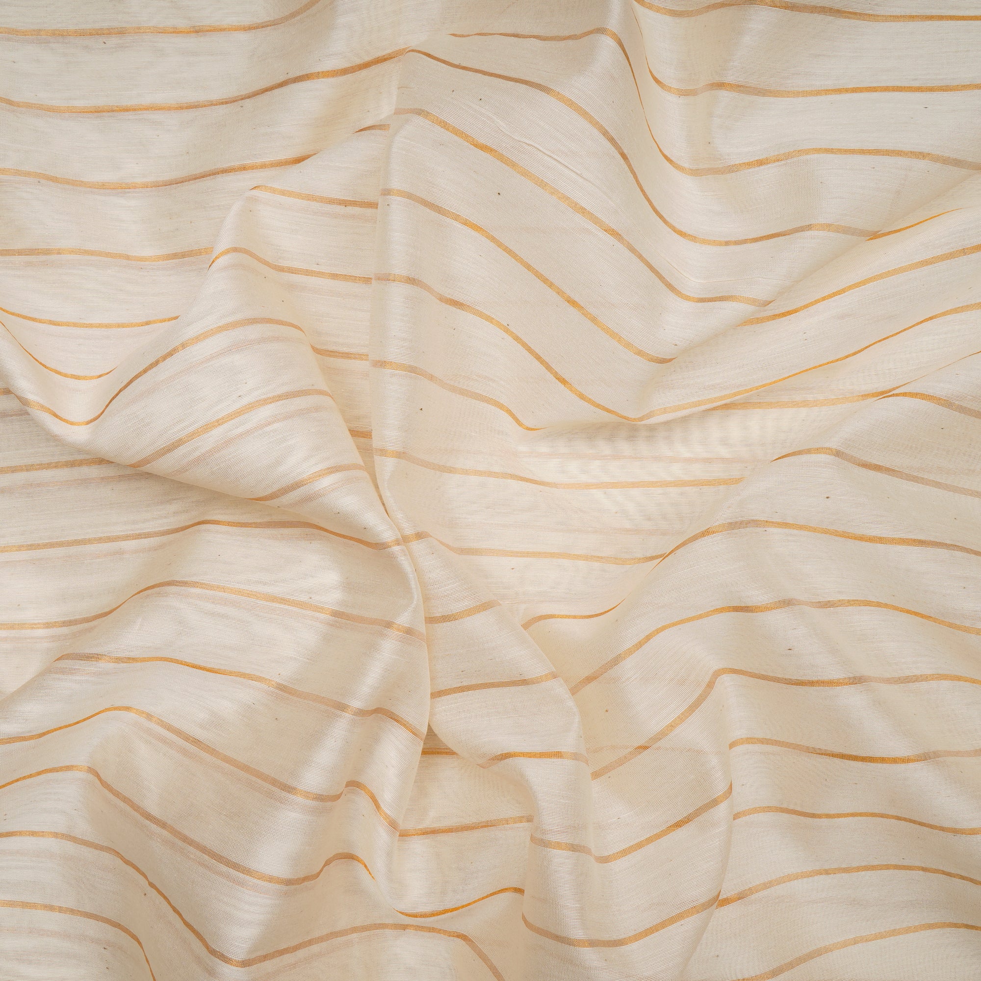 Off-White Gold Weft Stripe Pattern Fancy Chanderi Fabric
