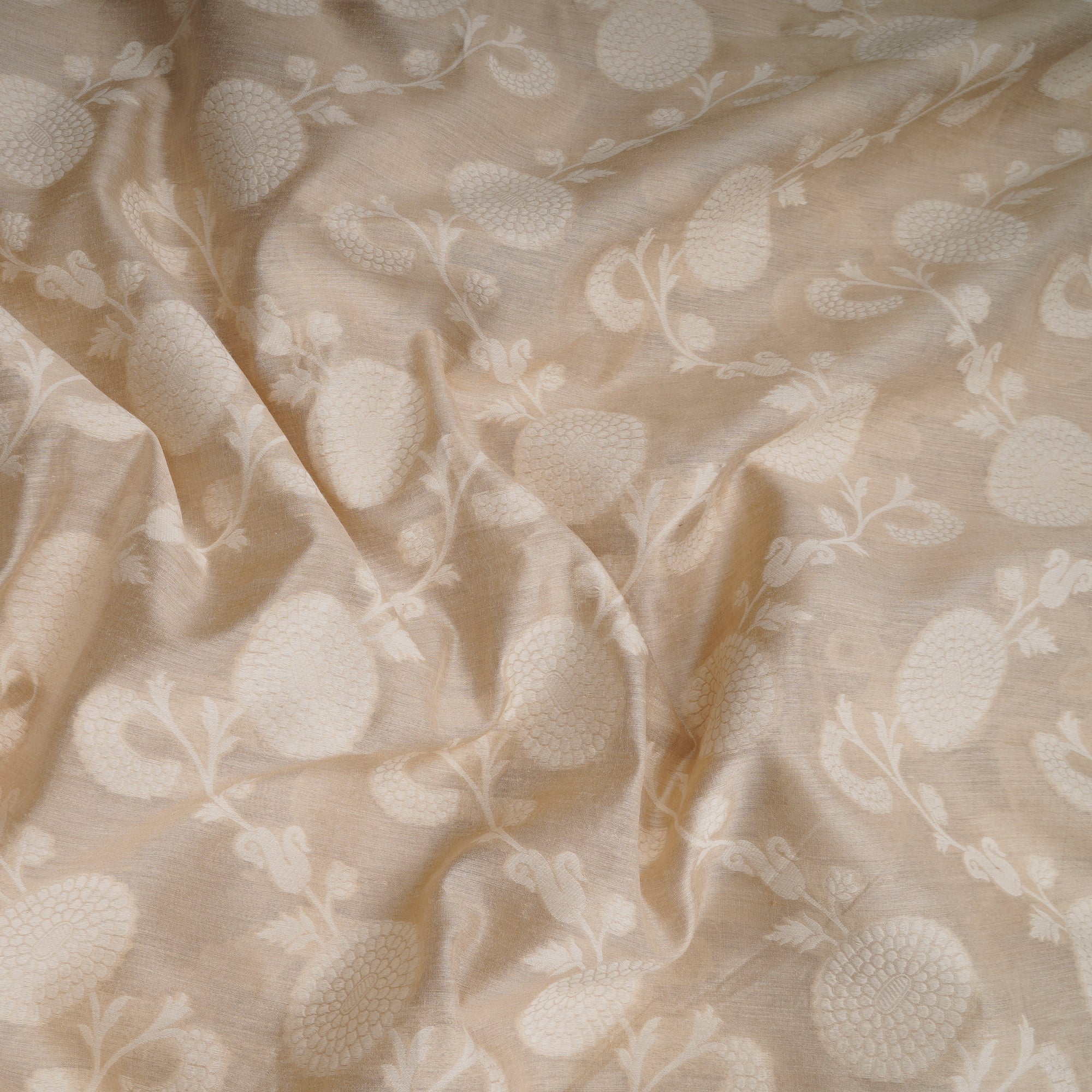 Beige Color Muga Jacquard Silk Fabric