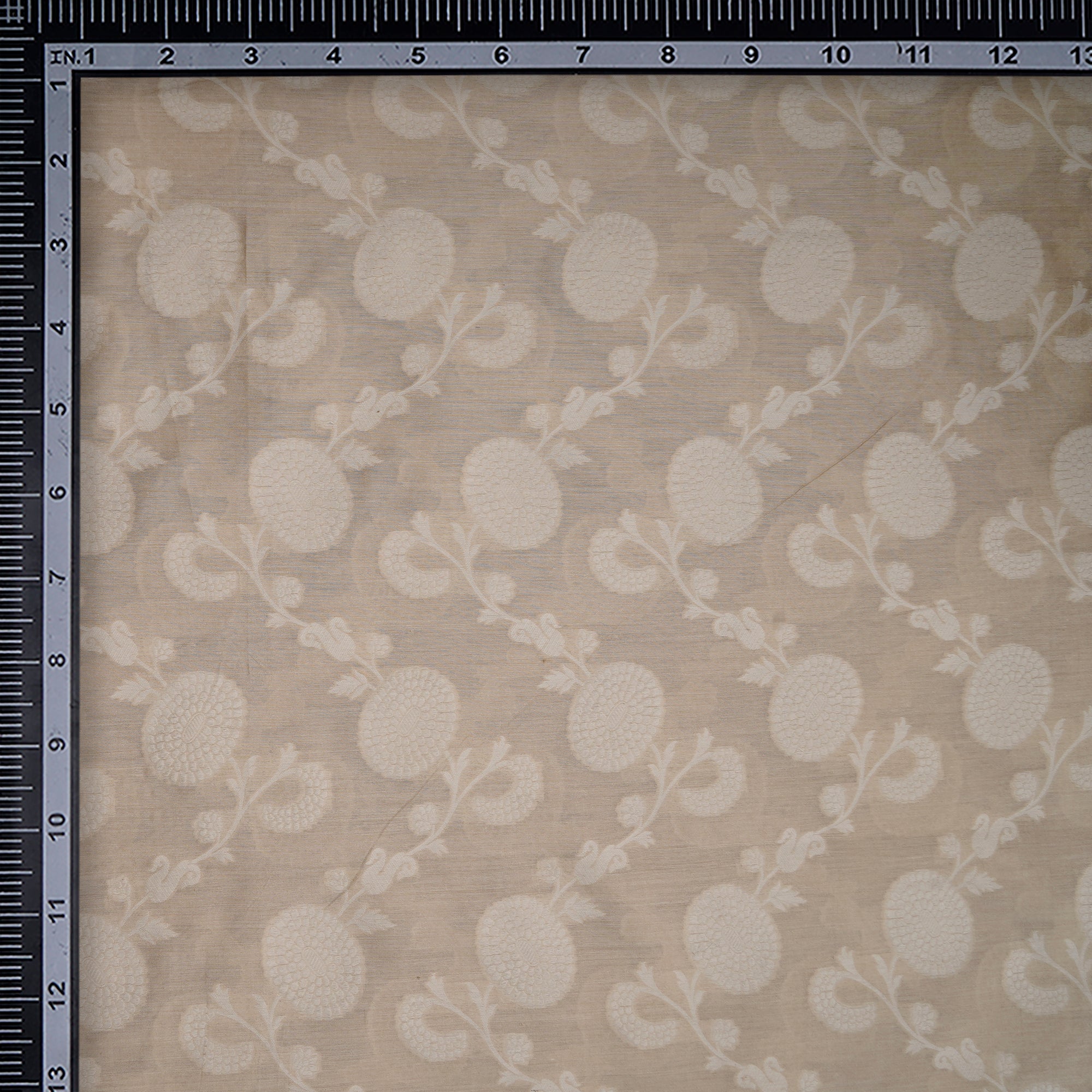 Beige Color Muga Jacquard Silk Fabric