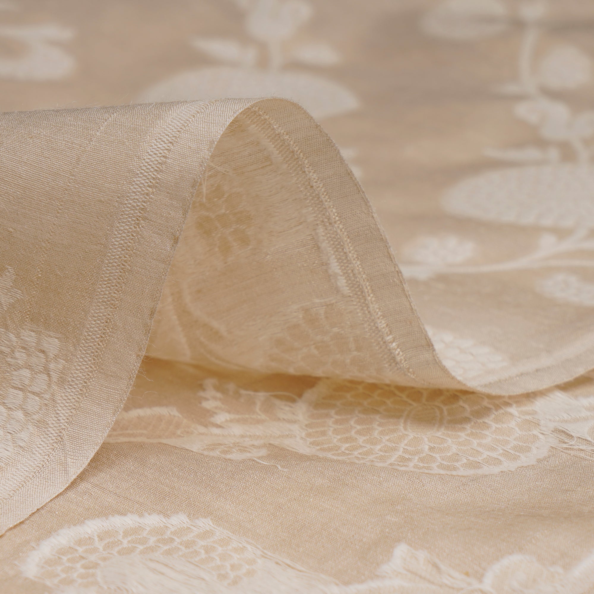 Beige Color Muga Jacquard Silk Fabric