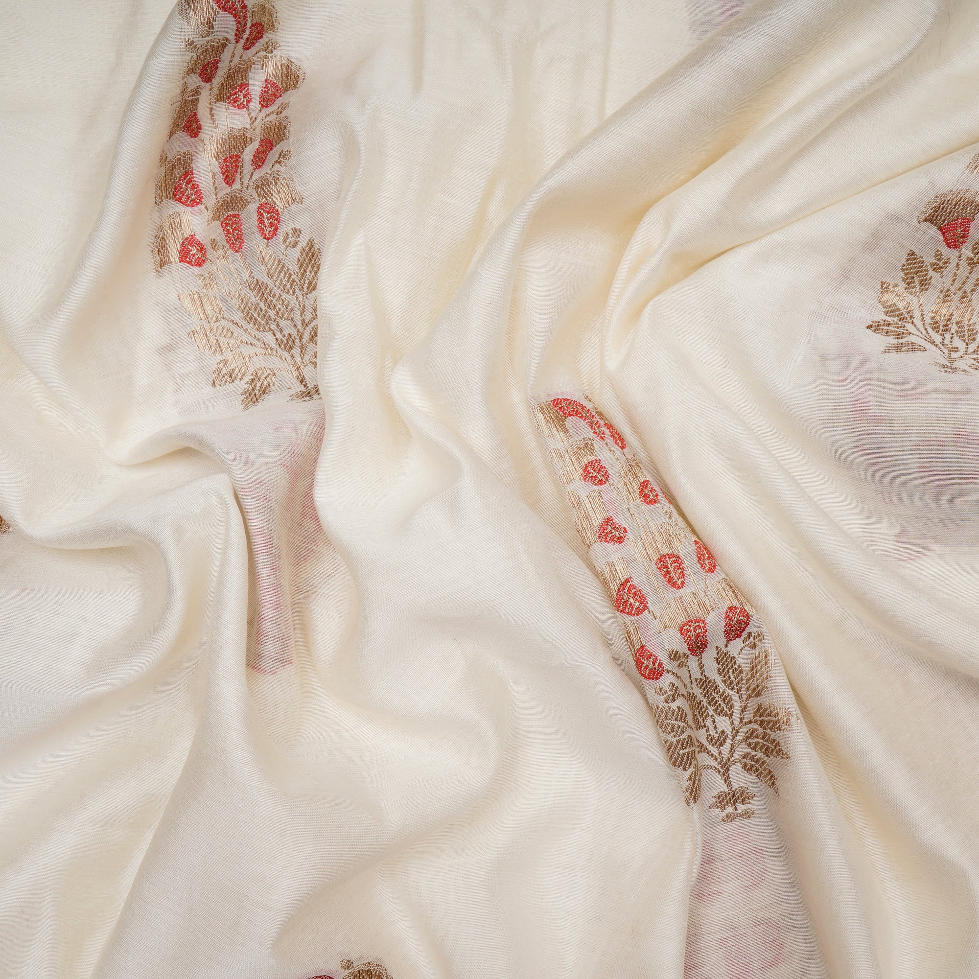 White Dyeable Motif Pattern Jacquard Chanderi Mina Fabric