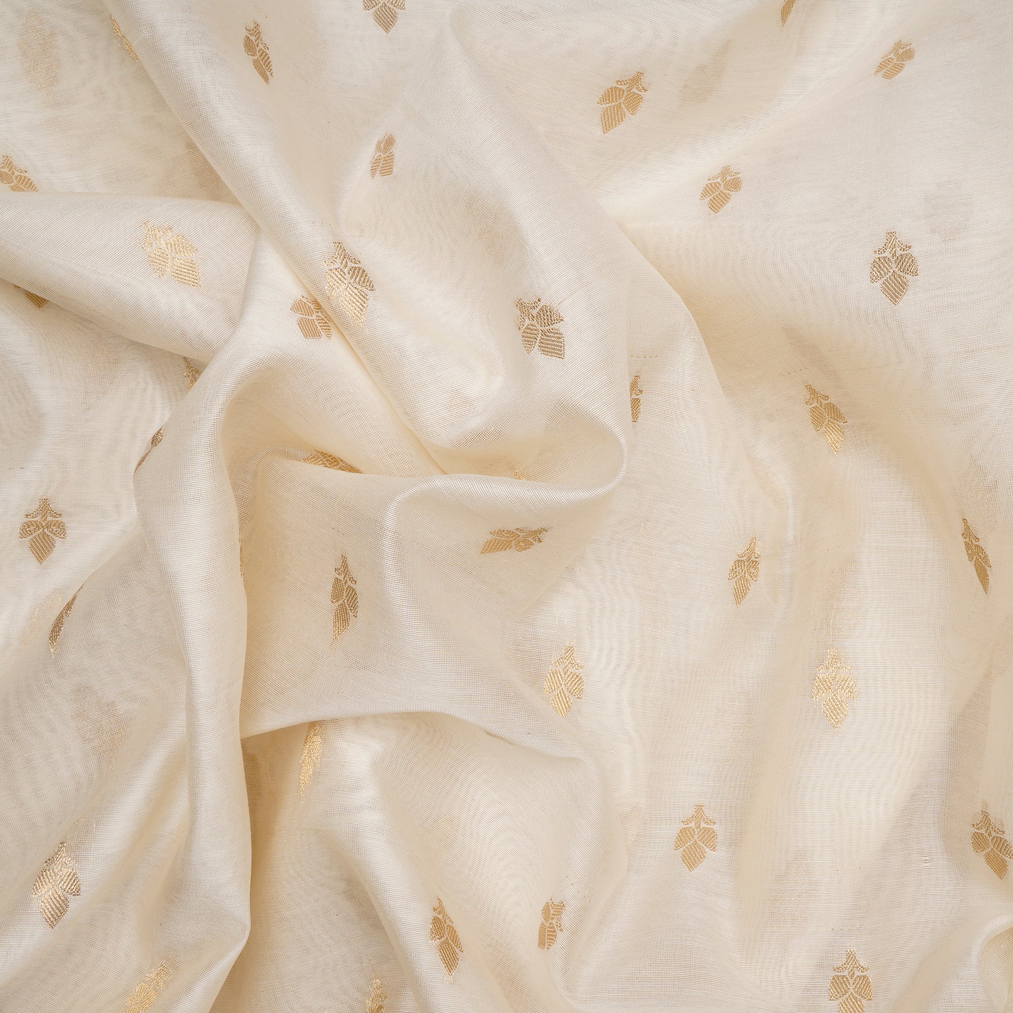Off-White-Gold Dyeable Booti Pattern Fancy Chanderi Jacquard Fabric