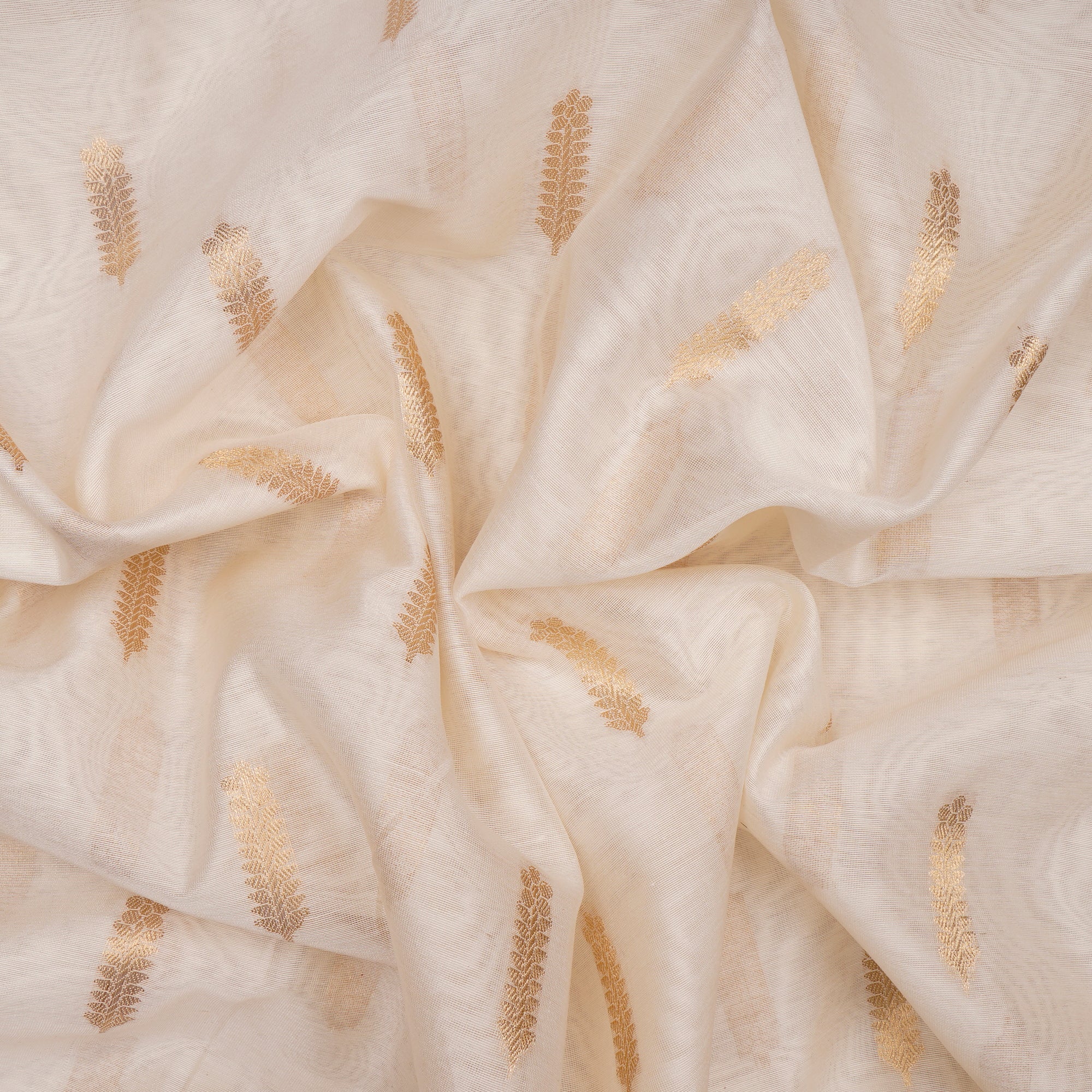 Off-White-Gold Dyeable Booti Pattern Fancy Chanderi Jacquard Fabric