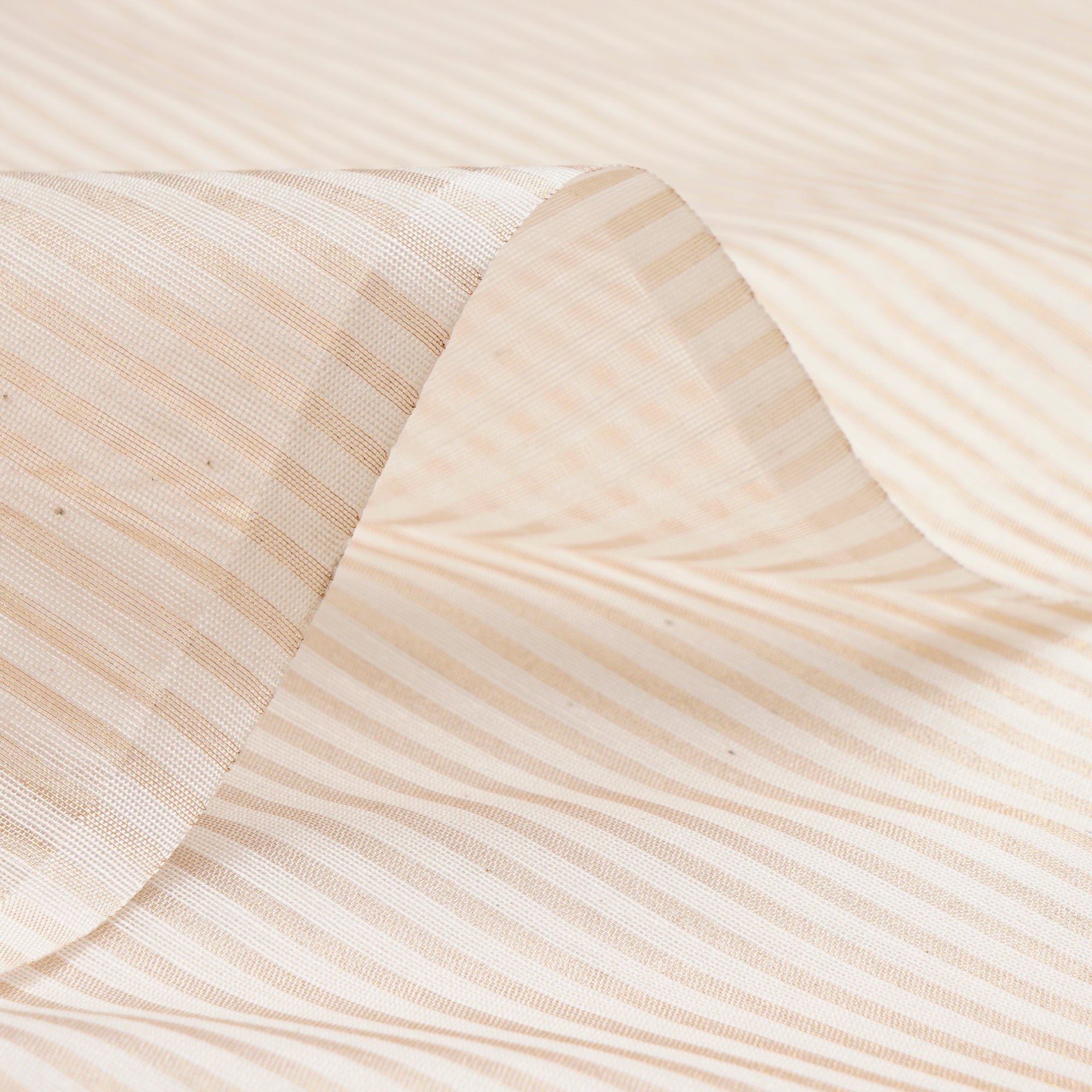 White-Gold Dyeable Stripe Pattern Cotton Zari Silk Fabric