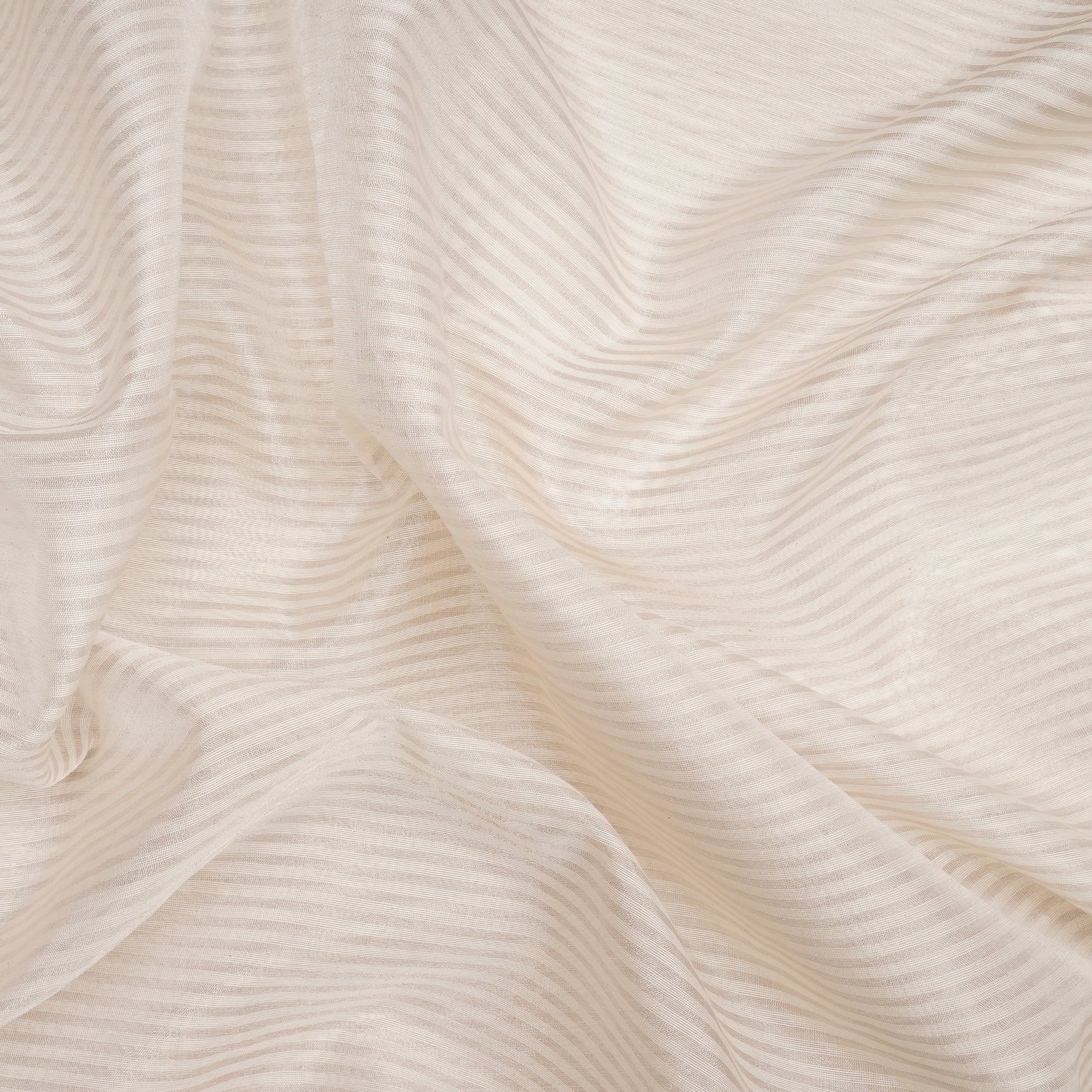White-Silver Dyeable Stripe Pattern Cotton Zari Silk Fabric
