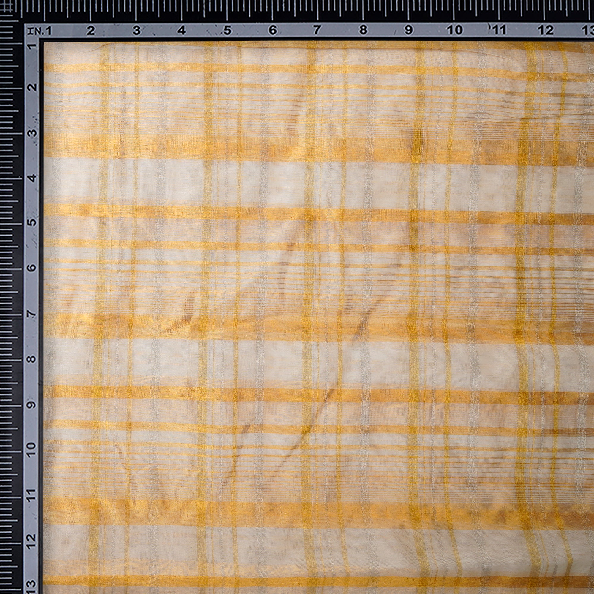 White-Gold Dyeable Check Pattern Fancy Organza Silk Zari Fabric