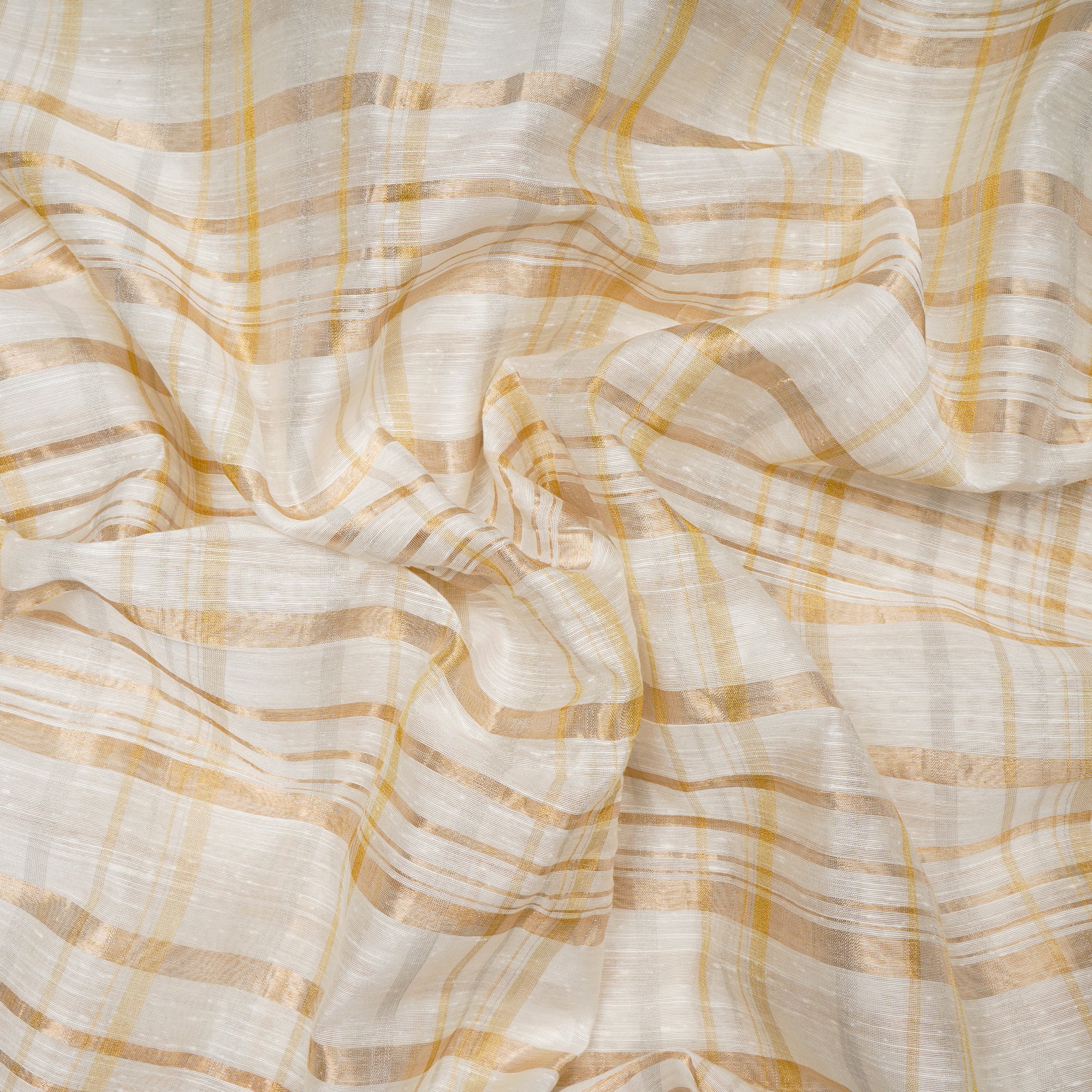 White-Gold Dyeable Check Pattern Fancy Viscose Raw Silk Zari Fabric