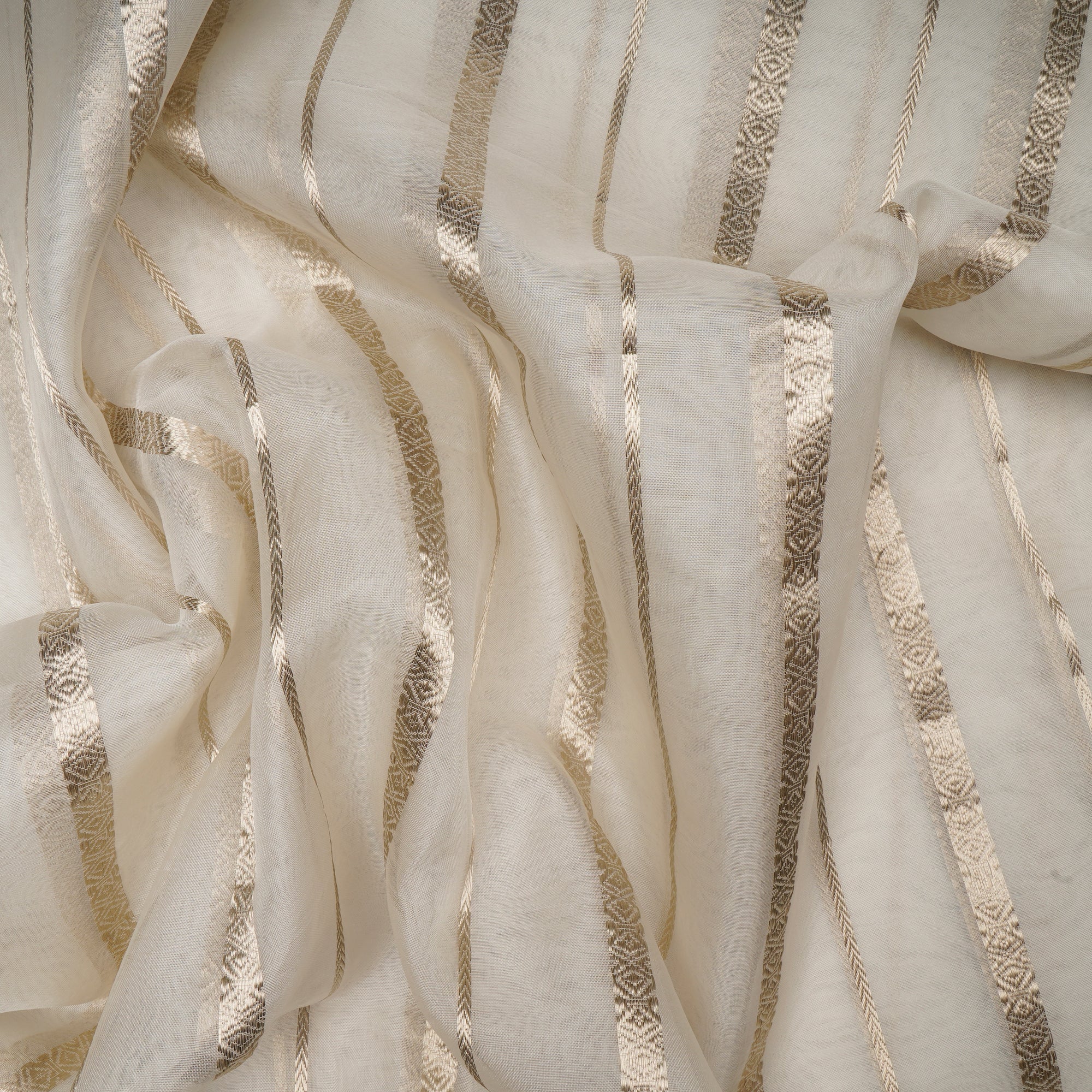 White Dyeable Stripe Pattern Fancy Organza Silk Zari Fabric