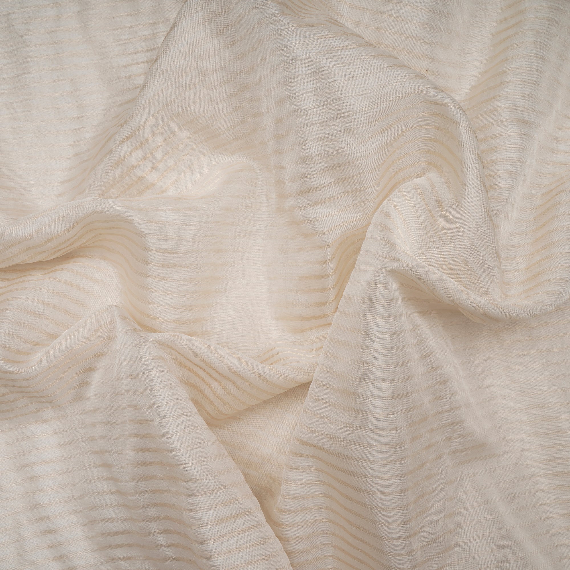 White Dyeable Stripe Pattern Fancy Organza Silk Gold Zari Fabric