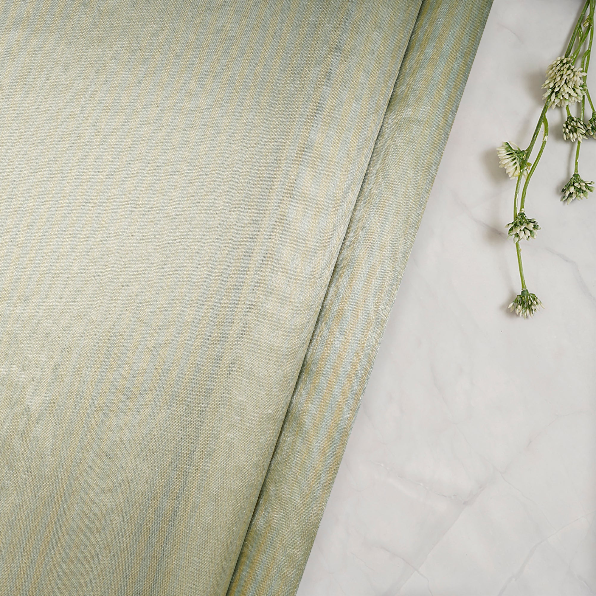 Mint Green-Gold Stripe Pattern Pure Fancy Tissue Fabric