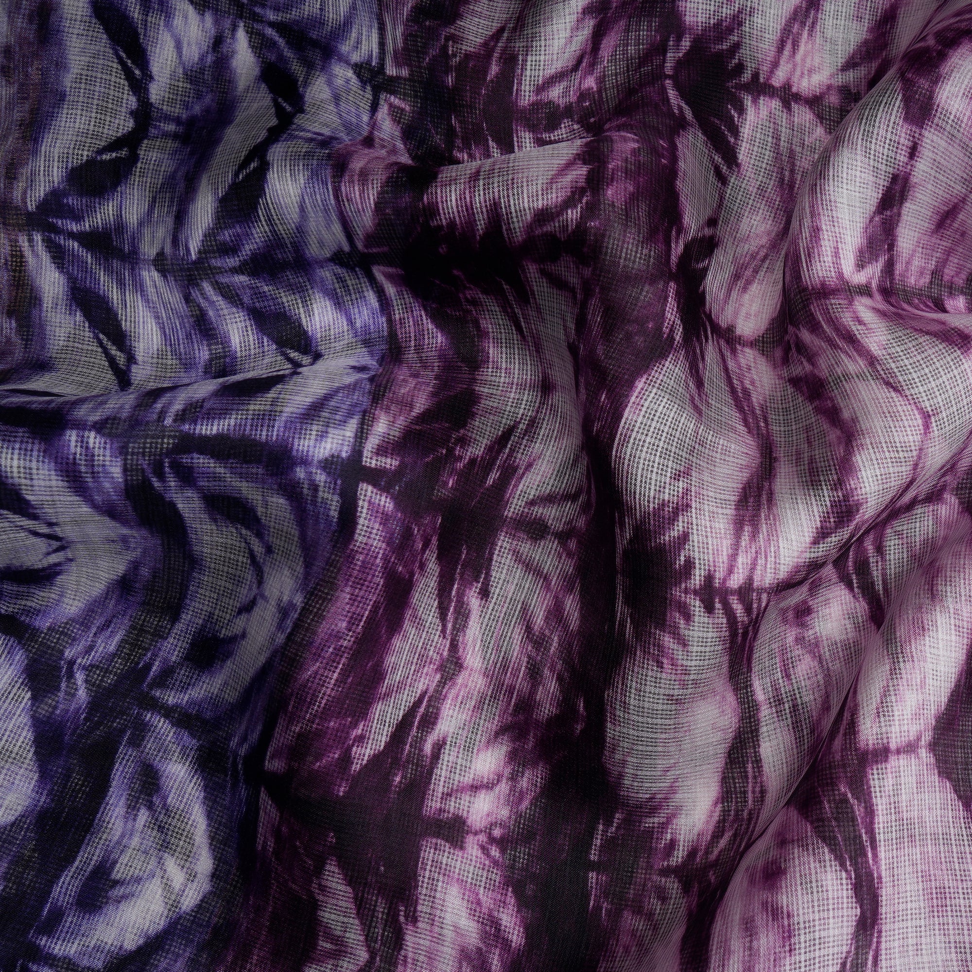 Purple-White Color Digital Printed Tussar Kota Silk Fabric
