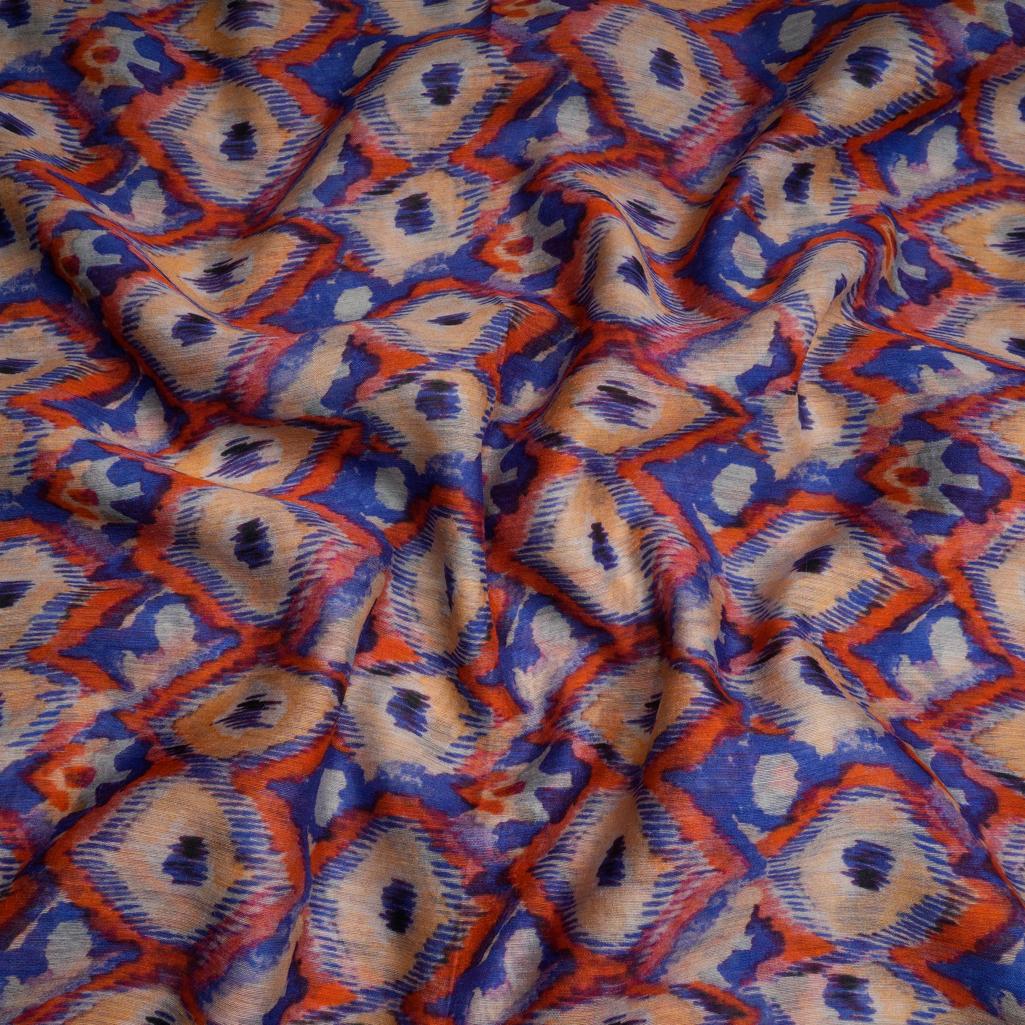 Blue-Orange Color Digital Printed Muga Silk Fabric