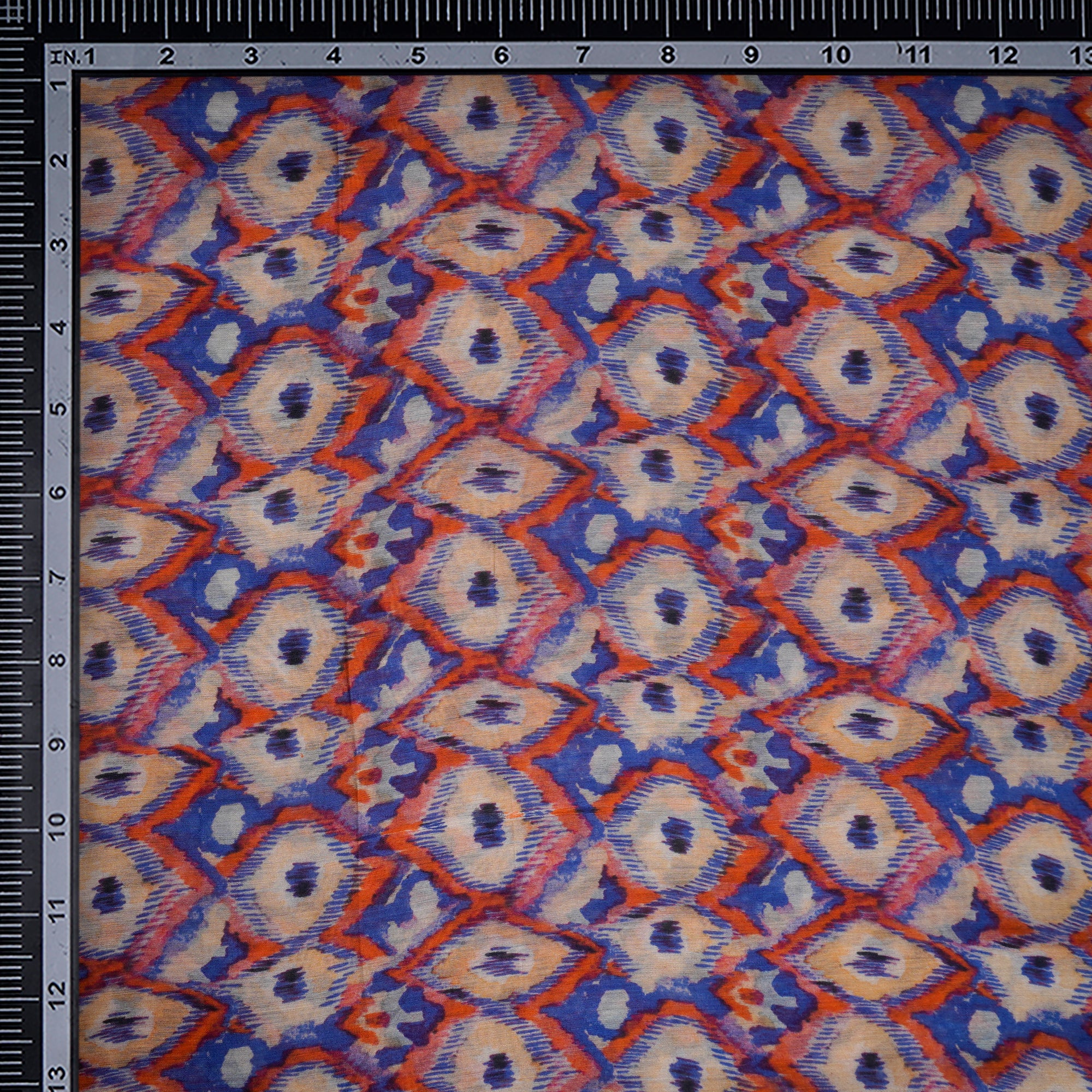 Blue-Orange Color Digital Printed Muga Silk Fabric