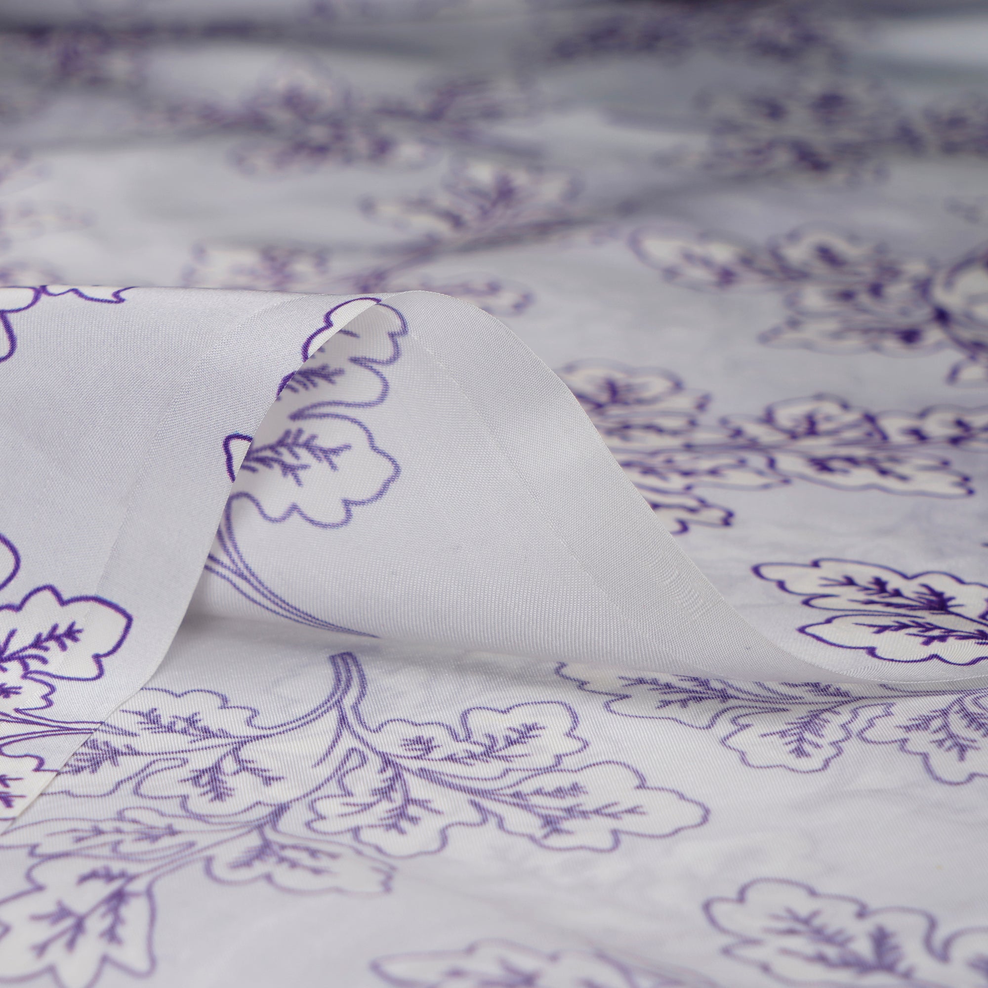 Purple Color Digital Printed Bemberg Satin Fabric