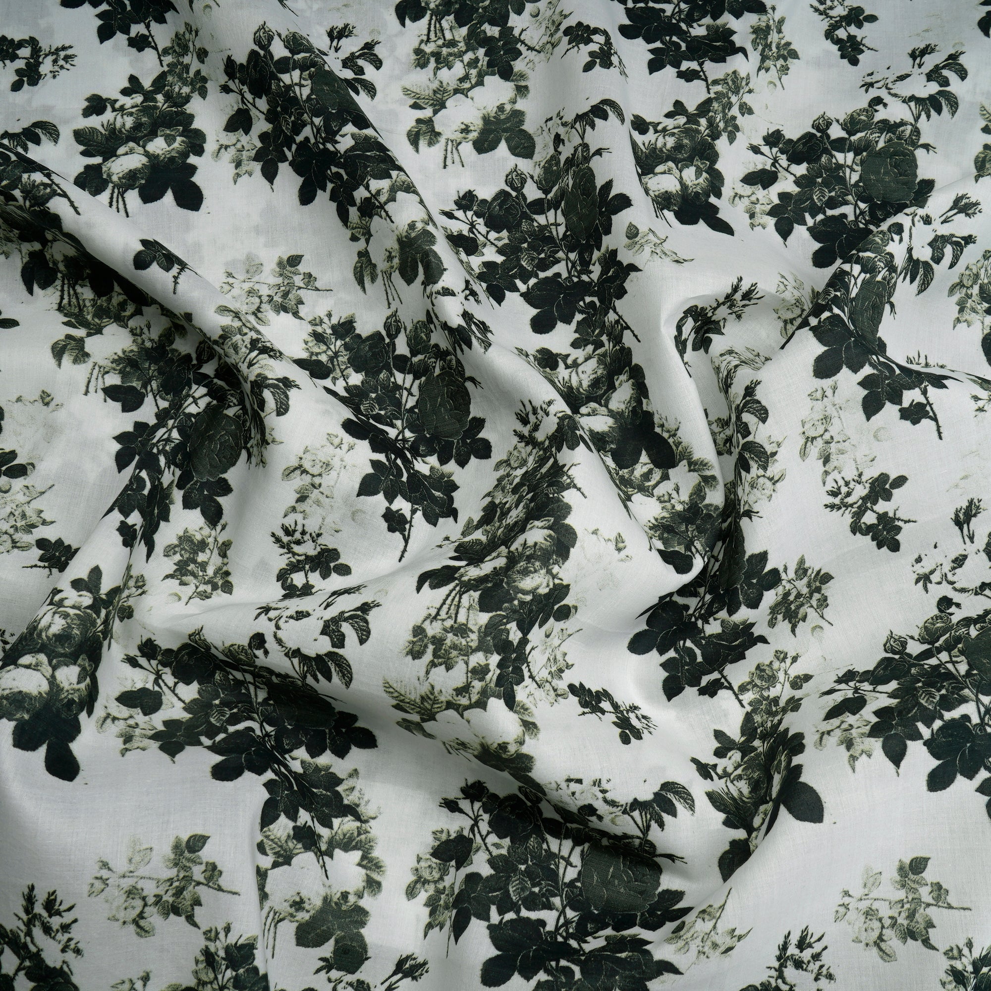 White Floral Pattern Digital Print Lawn Cotton Fabric