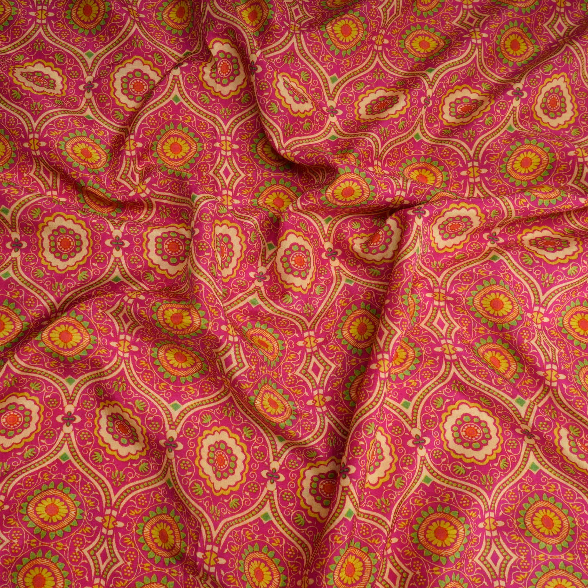 Pink Color Digital Printed Cotton Silk Fabric