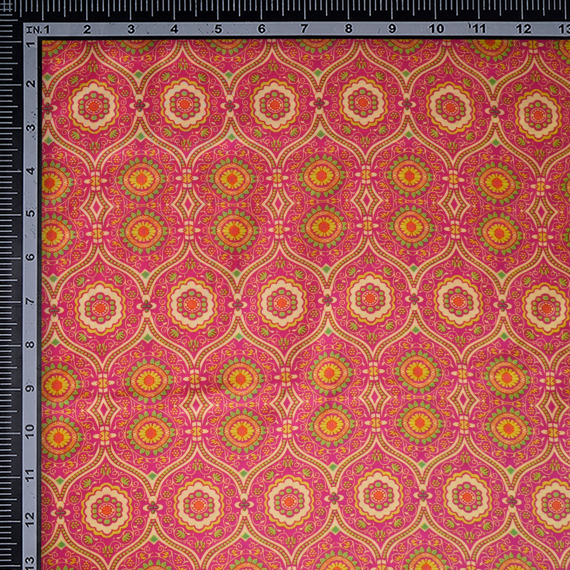 Pink Color Digital Printed Cotton Silk Fabric