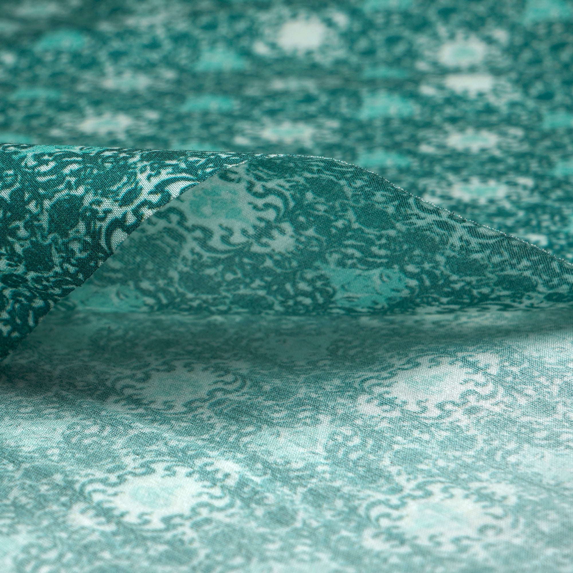 Teal Blue All Over Pattern Digital Print Chanderi Fabric