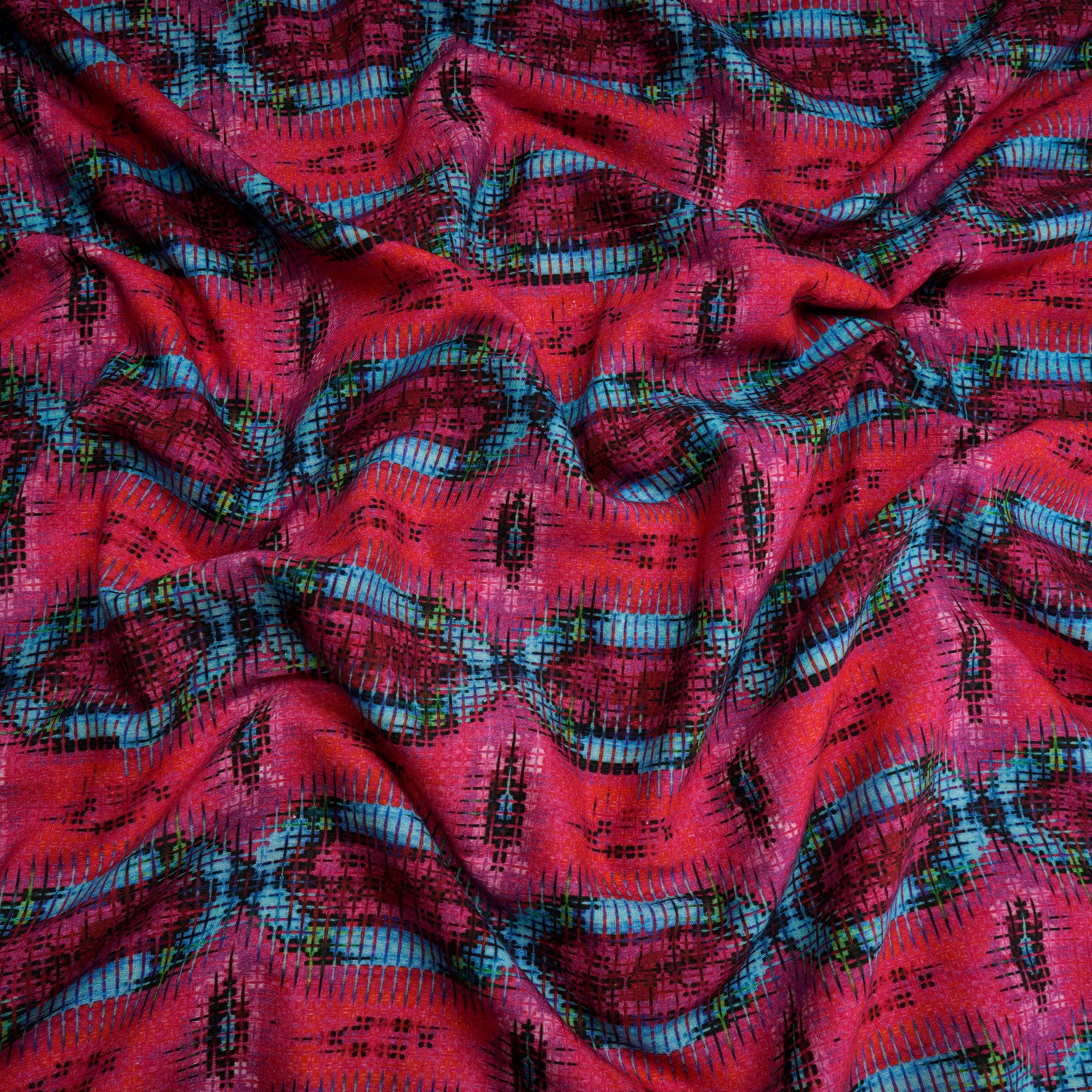 Pink All Over Pattern Digital Print Mualin Cotton Fabric