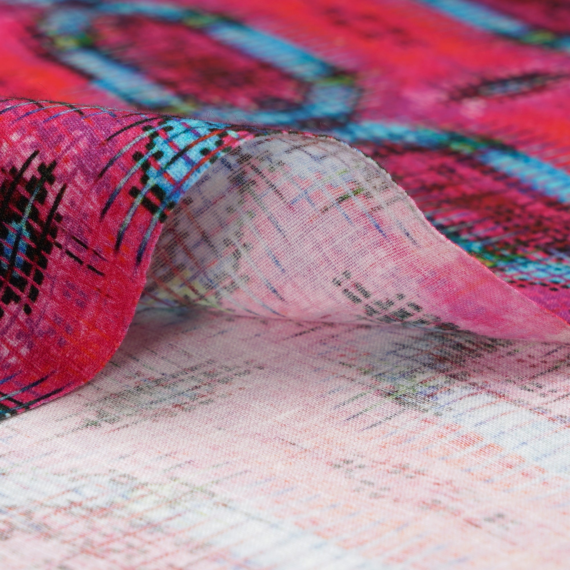 Pink All Over Pattern Digital Print Mualin Cotton Fabric