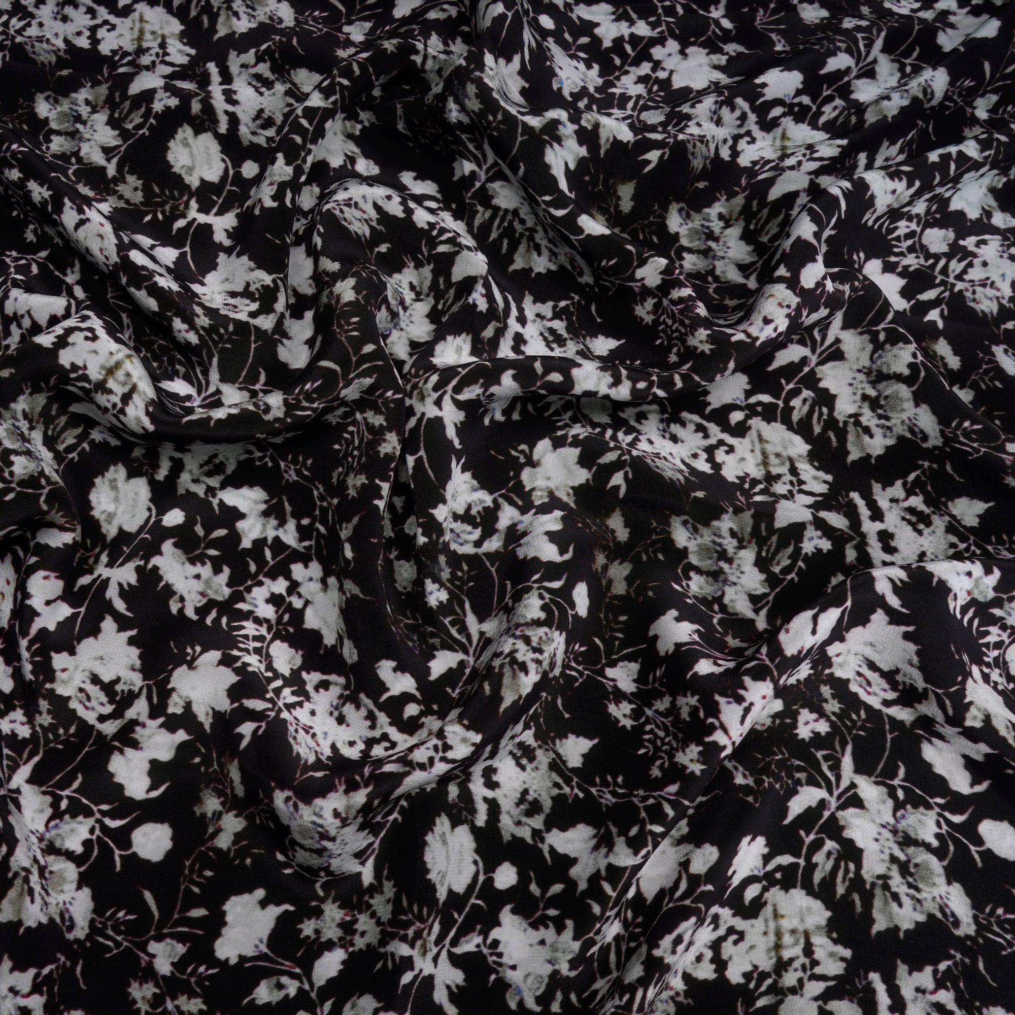 Black Color Digital Printed Crepe Silk Fabric