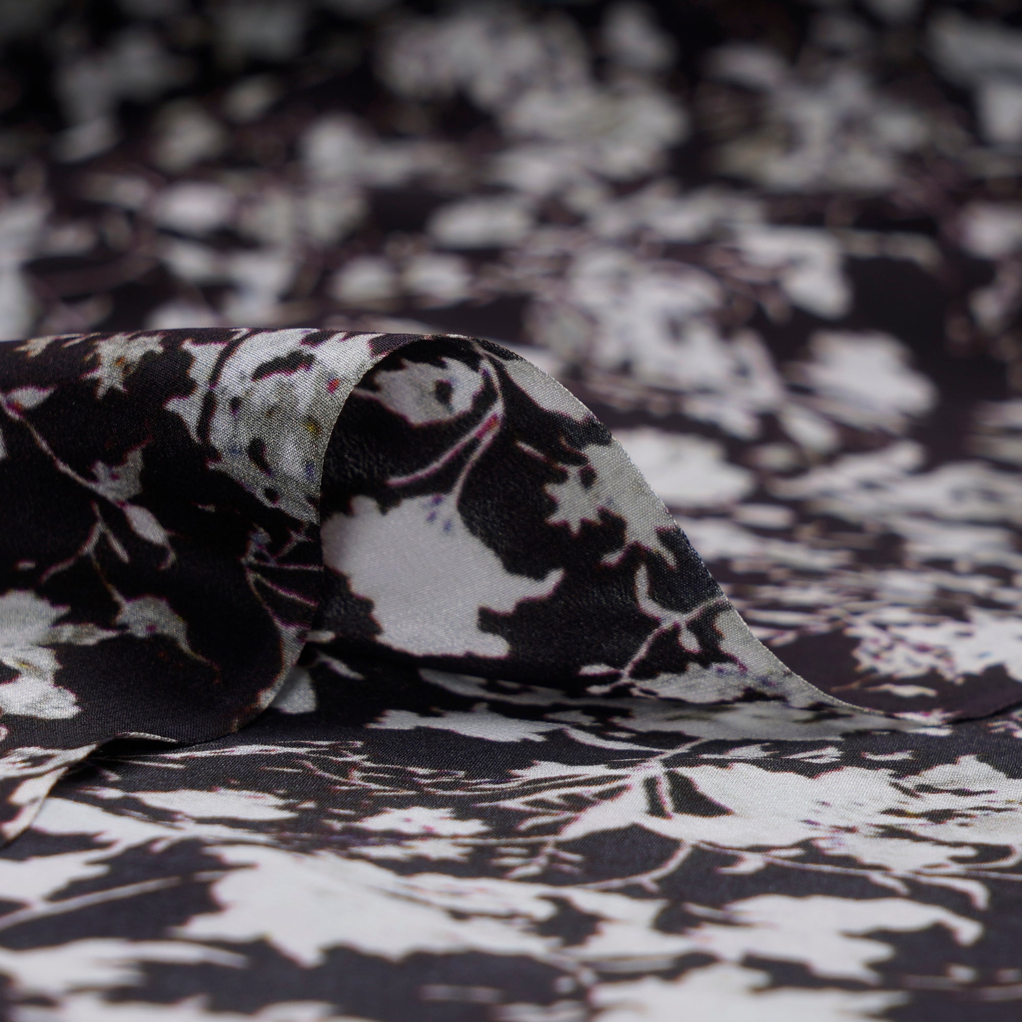 Black Color Digital Printed Crepe Silk Fabric