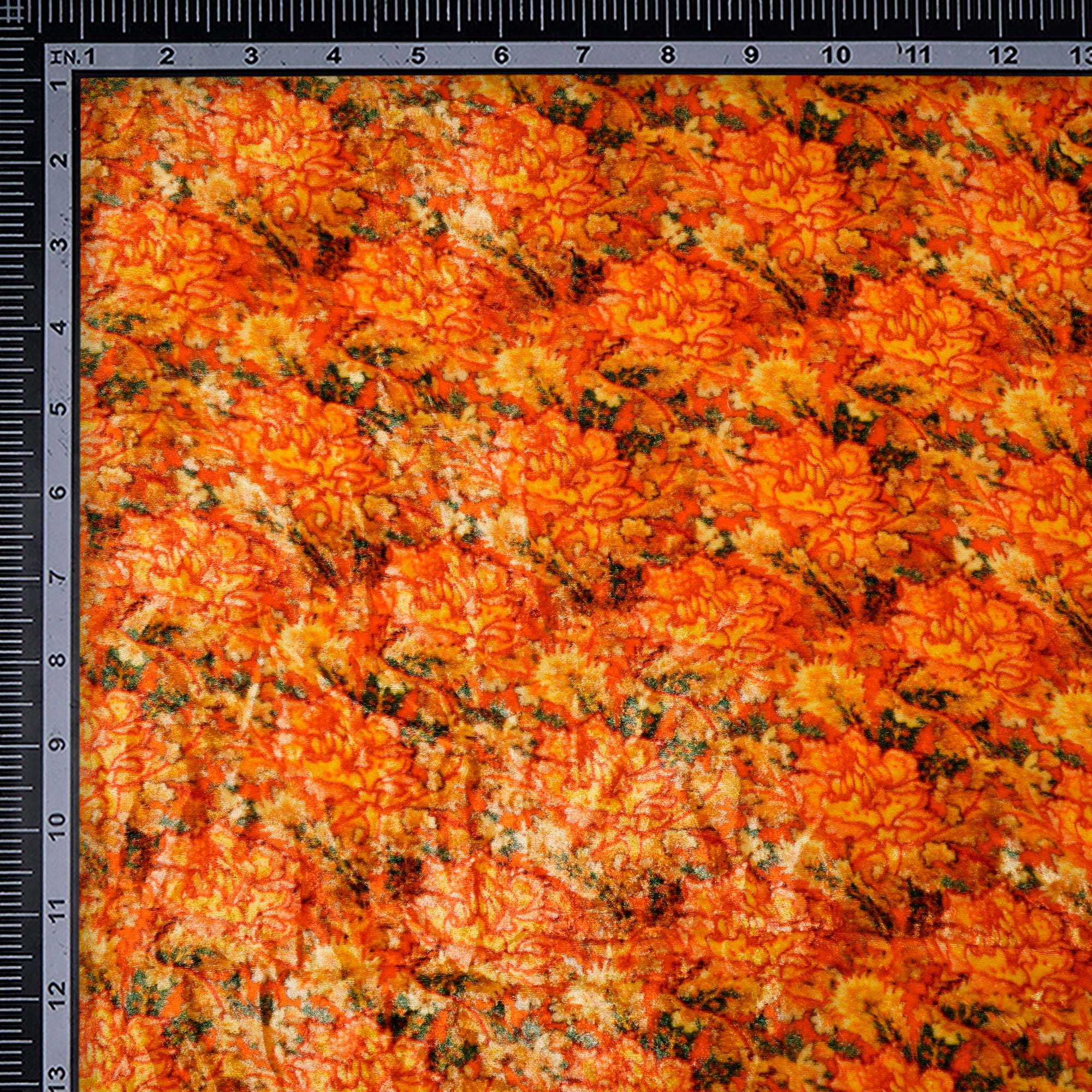 Orange Color Digital Printed Velvet Silk Fabric