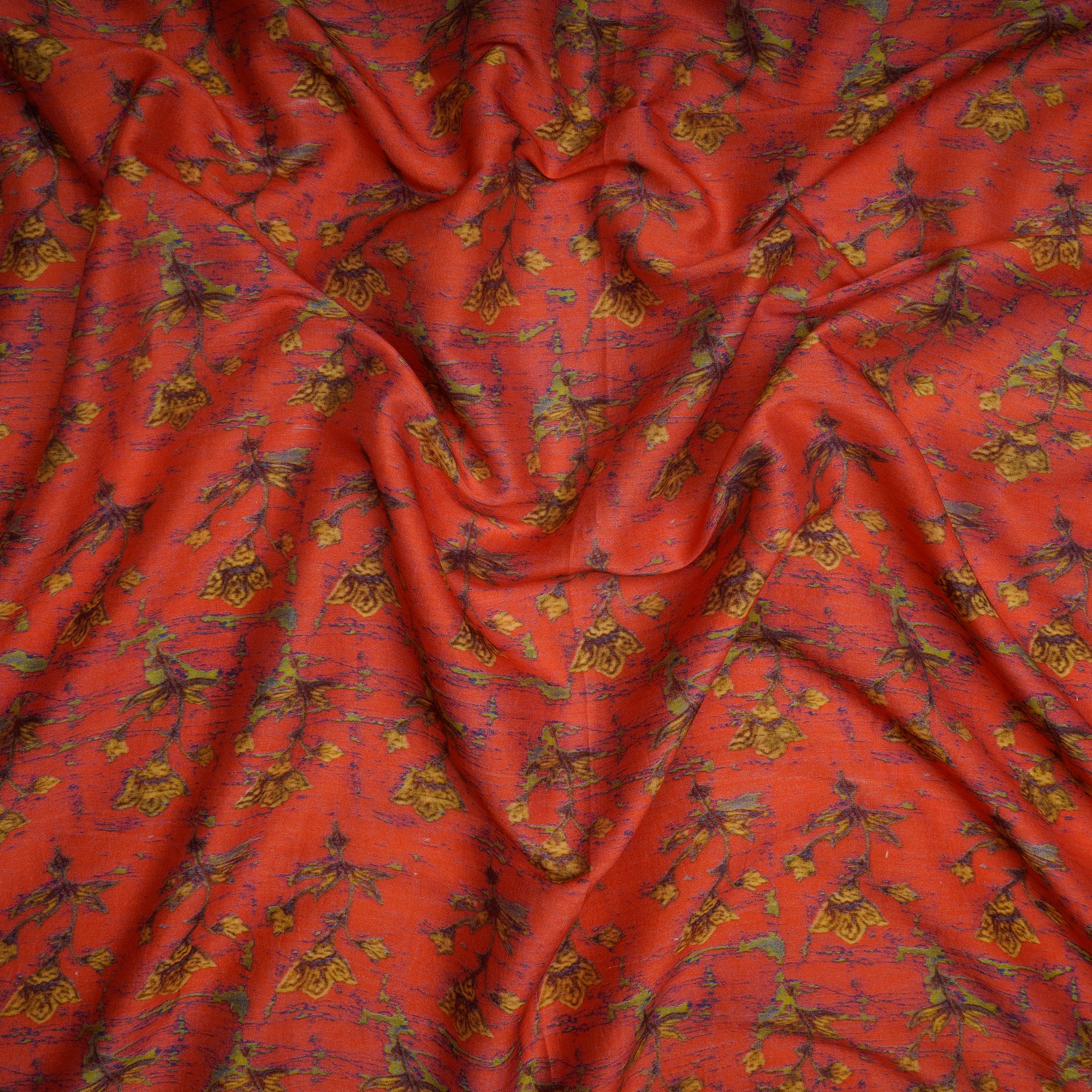 Peach Floral Pattern Digital Print Chanderi Fabric