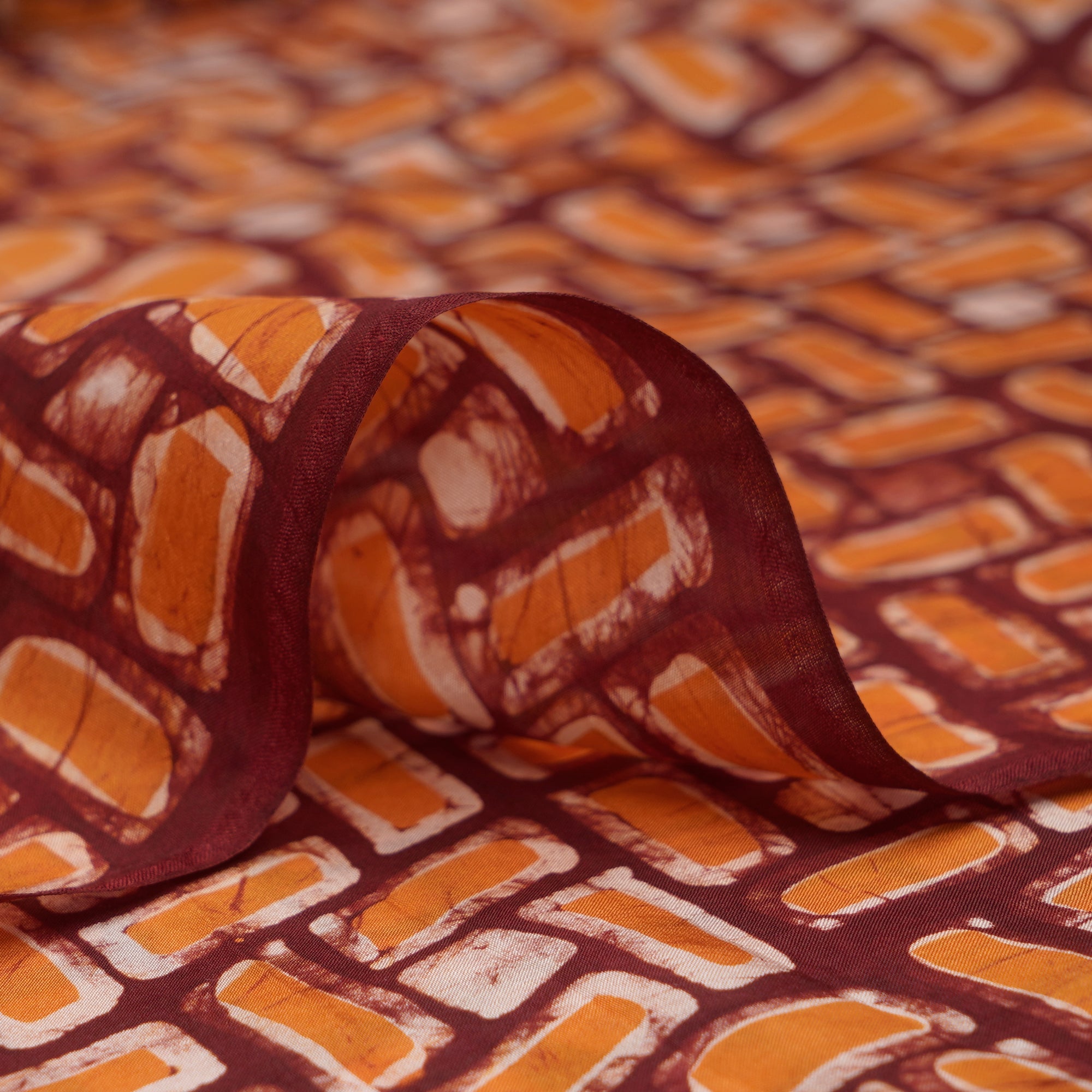 Red-Mustard Color Handcrafted Batik Printed Silk Fabric