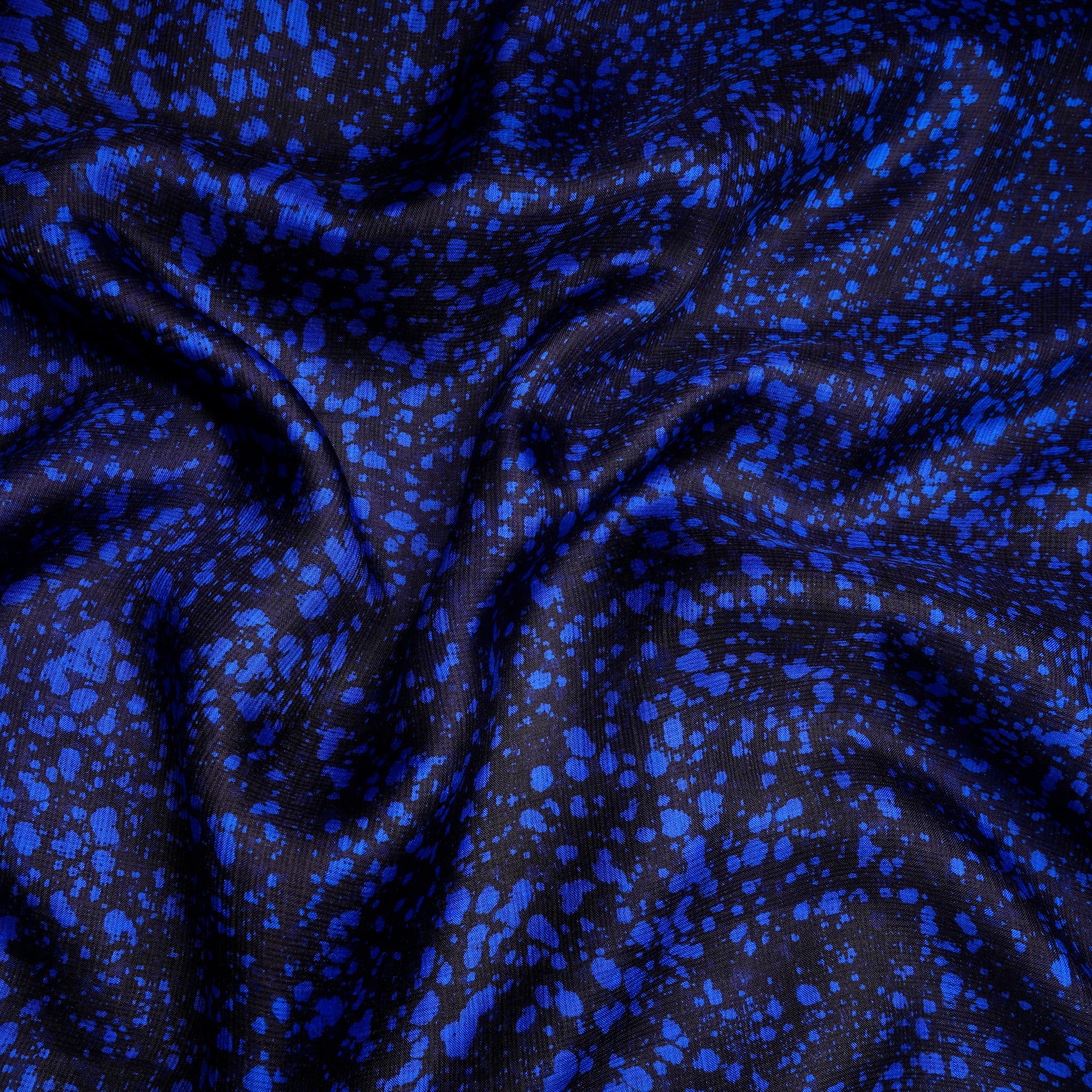 Black and Blue Color Tie and Dye Printed Kota Silk Fabric