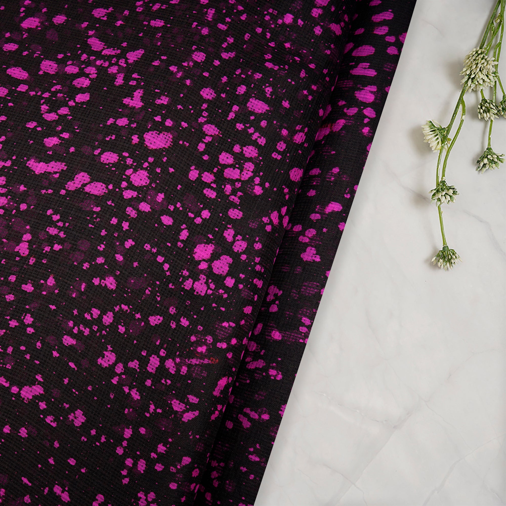 Black-Pink Tie and Dye Pattern Kota Silk Fabric