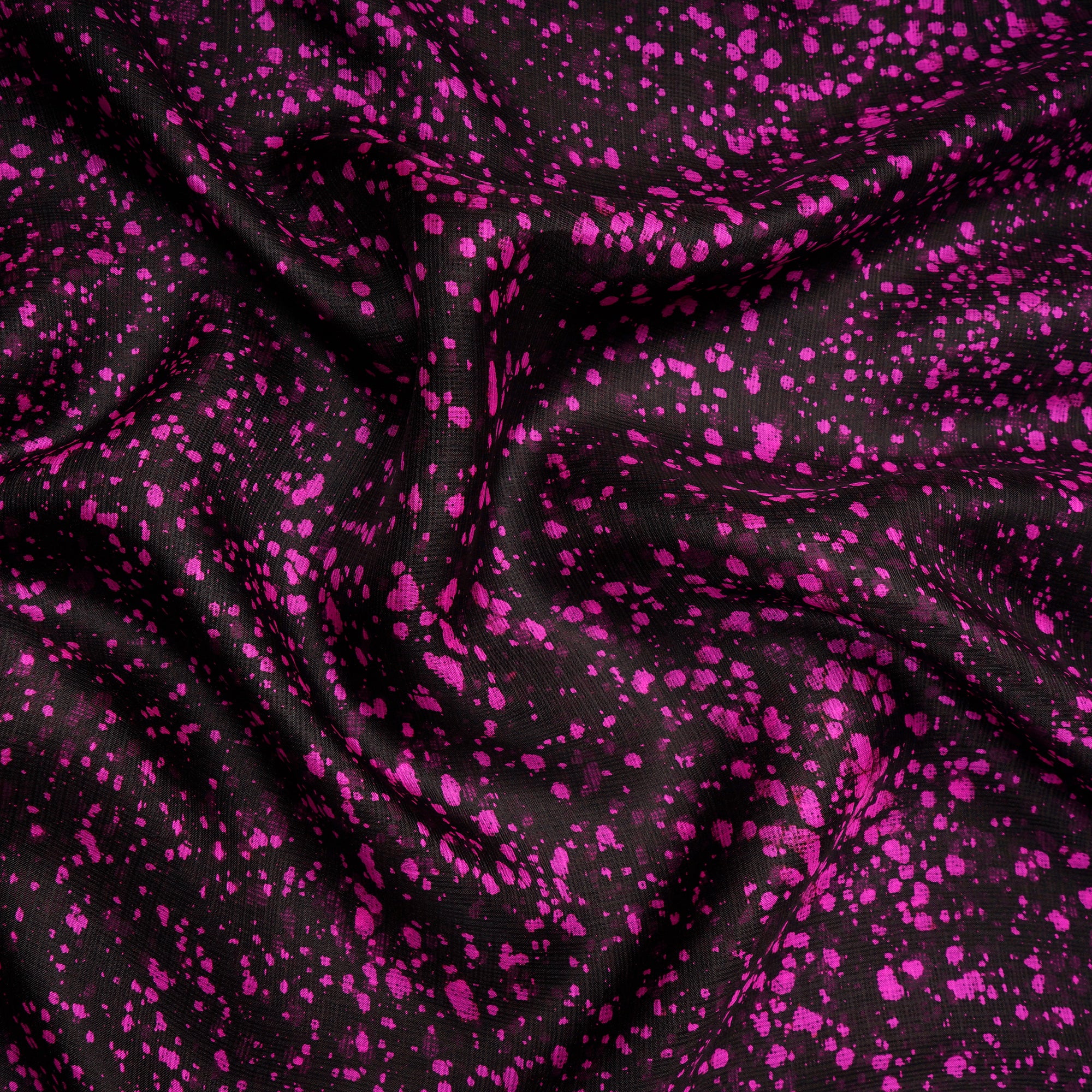 Black-Pink Tie and Dye Pattern Kota Silk Fabric