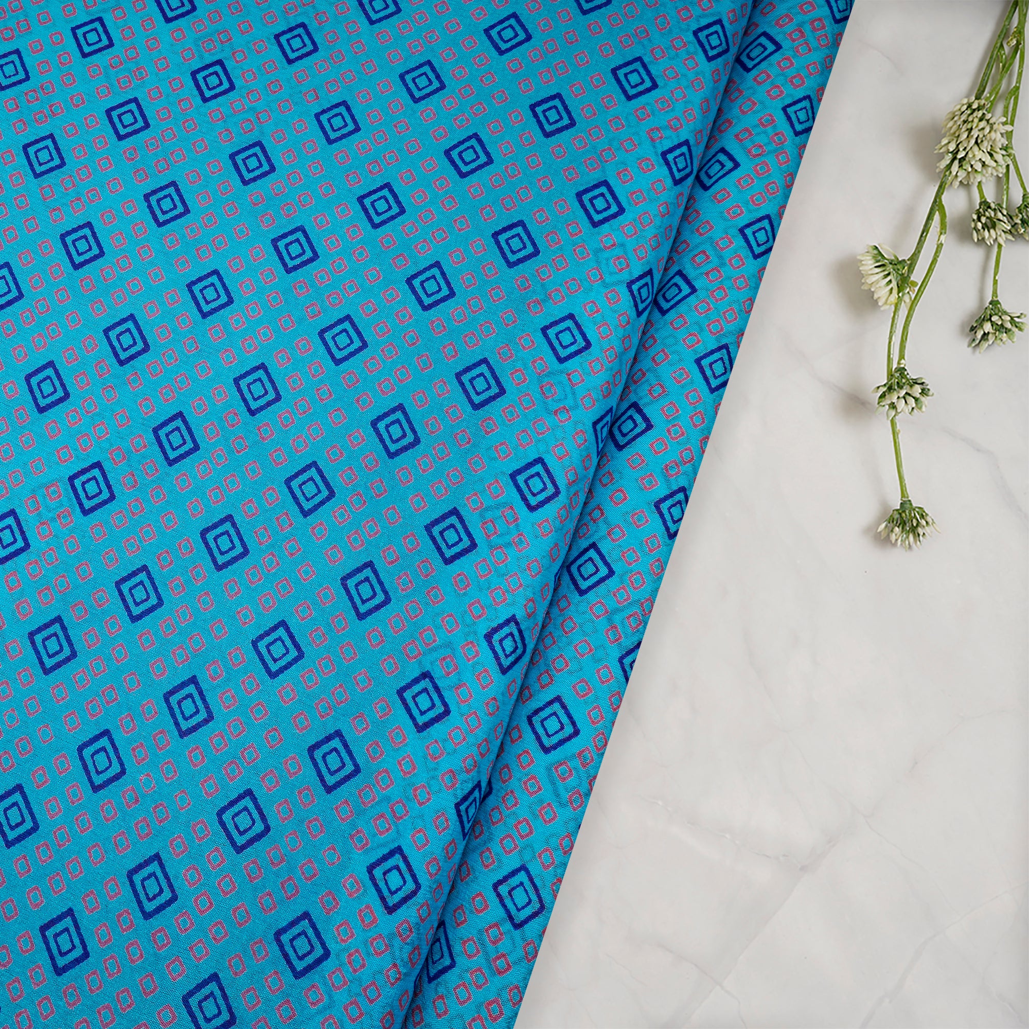 Sky Blue Bandhani Pattern Screen Print Fancy Georgette Fabric